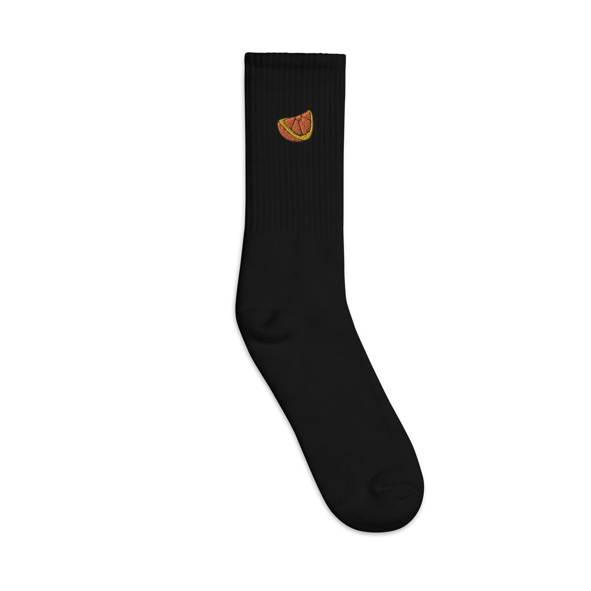 Orange Slice Embroidered Socks, Premium Embroidered Socks, Long Socks Gift - Multiple Colors