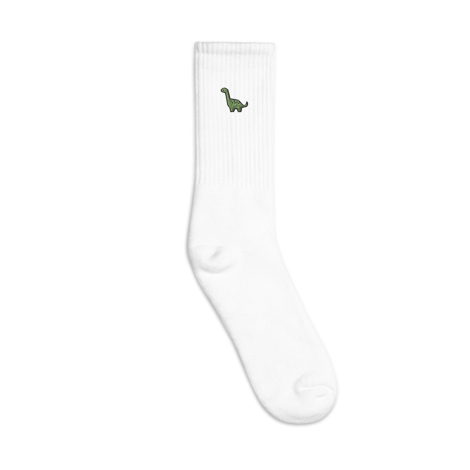 Dinosaur Embroidered Socks, Long Neck Dino Premium Embroidered Socks, Long Socks Gift - Multiple Colors
