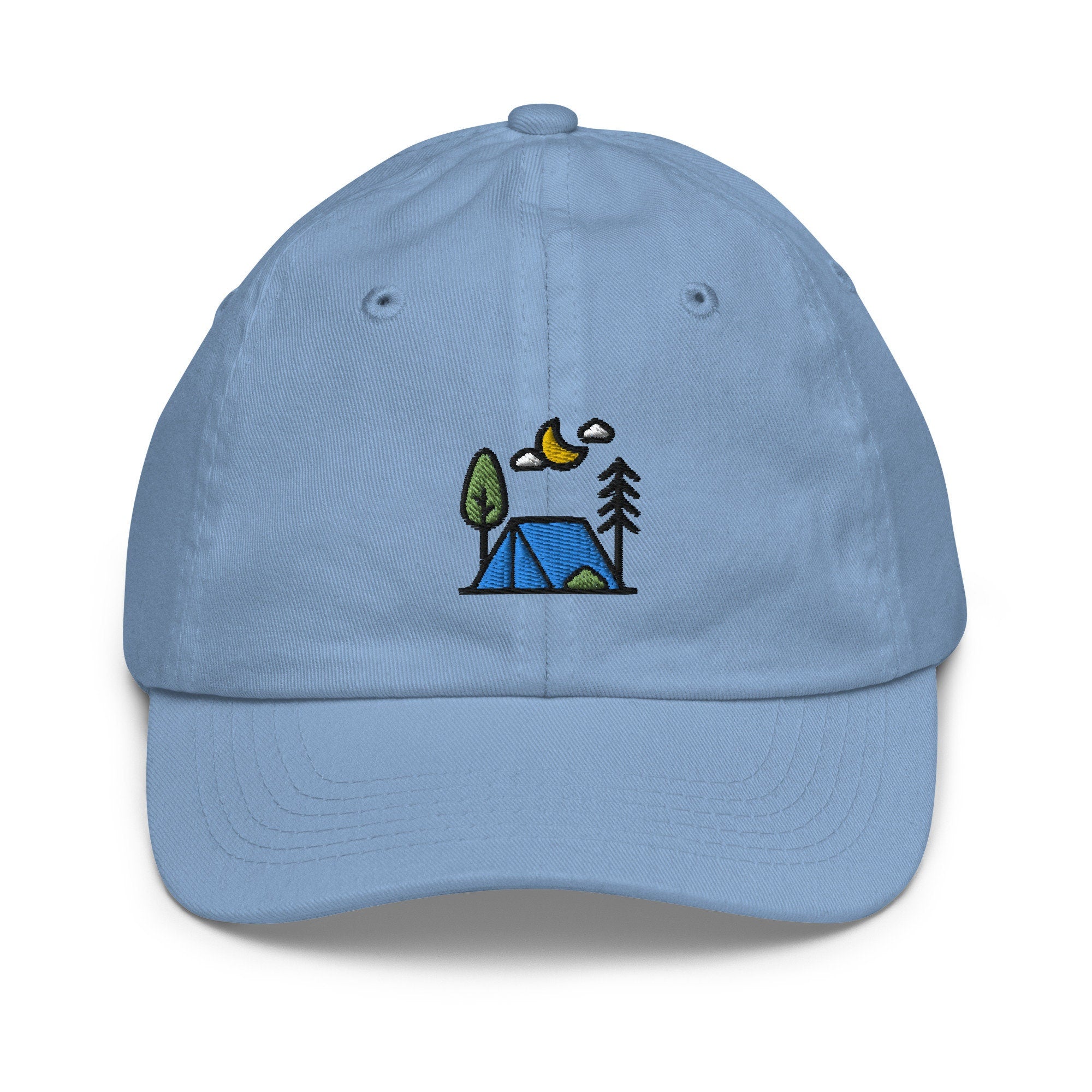 Camping Youth Baseball Cap, Handmade Kids Hat, Embroidered Childrens Hat Gift - Multiple Colors