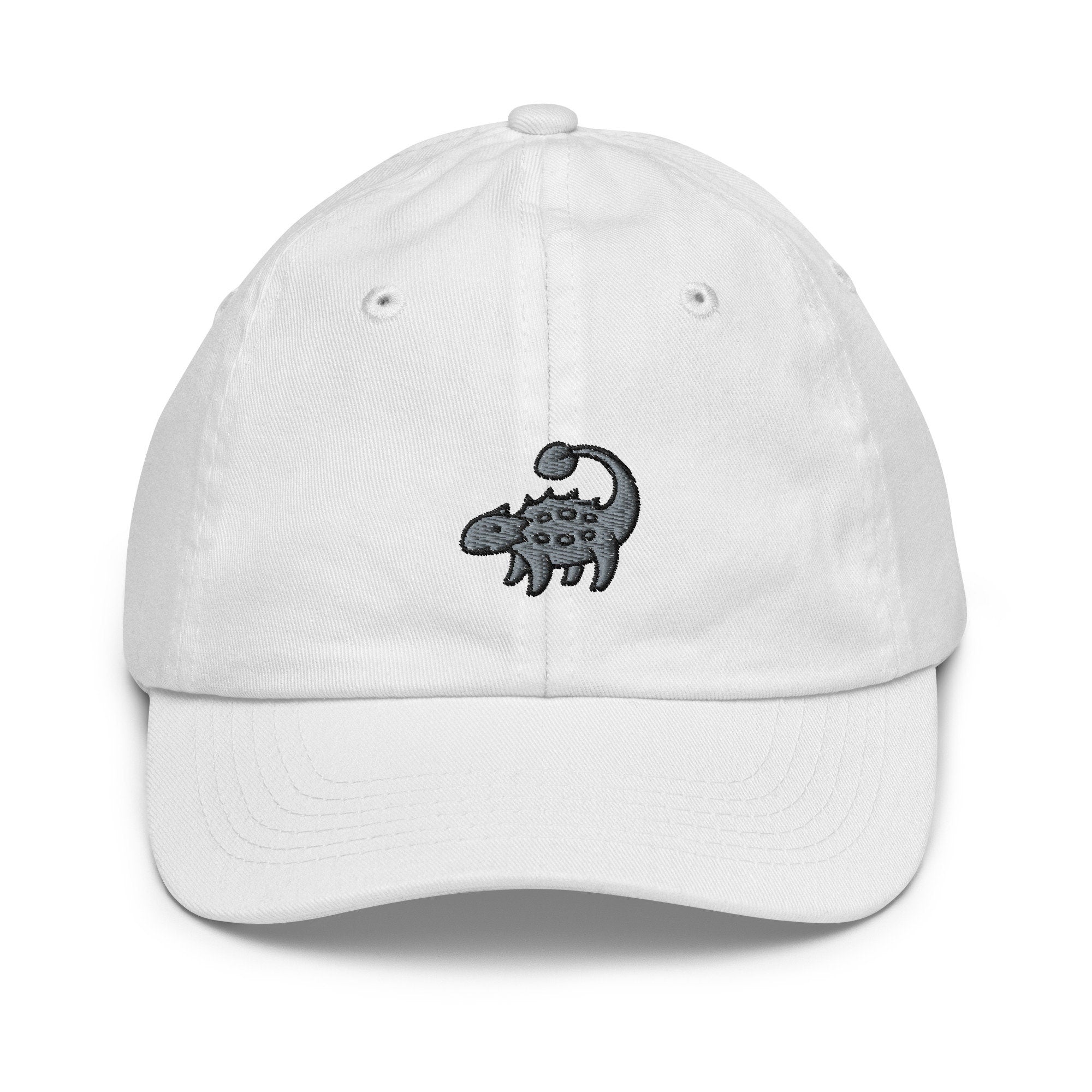Dinosaur Youth Baseball Cap, Gray Handmade Kids Hat, Embroidered Childrens Hat Gift - Multiple Colors