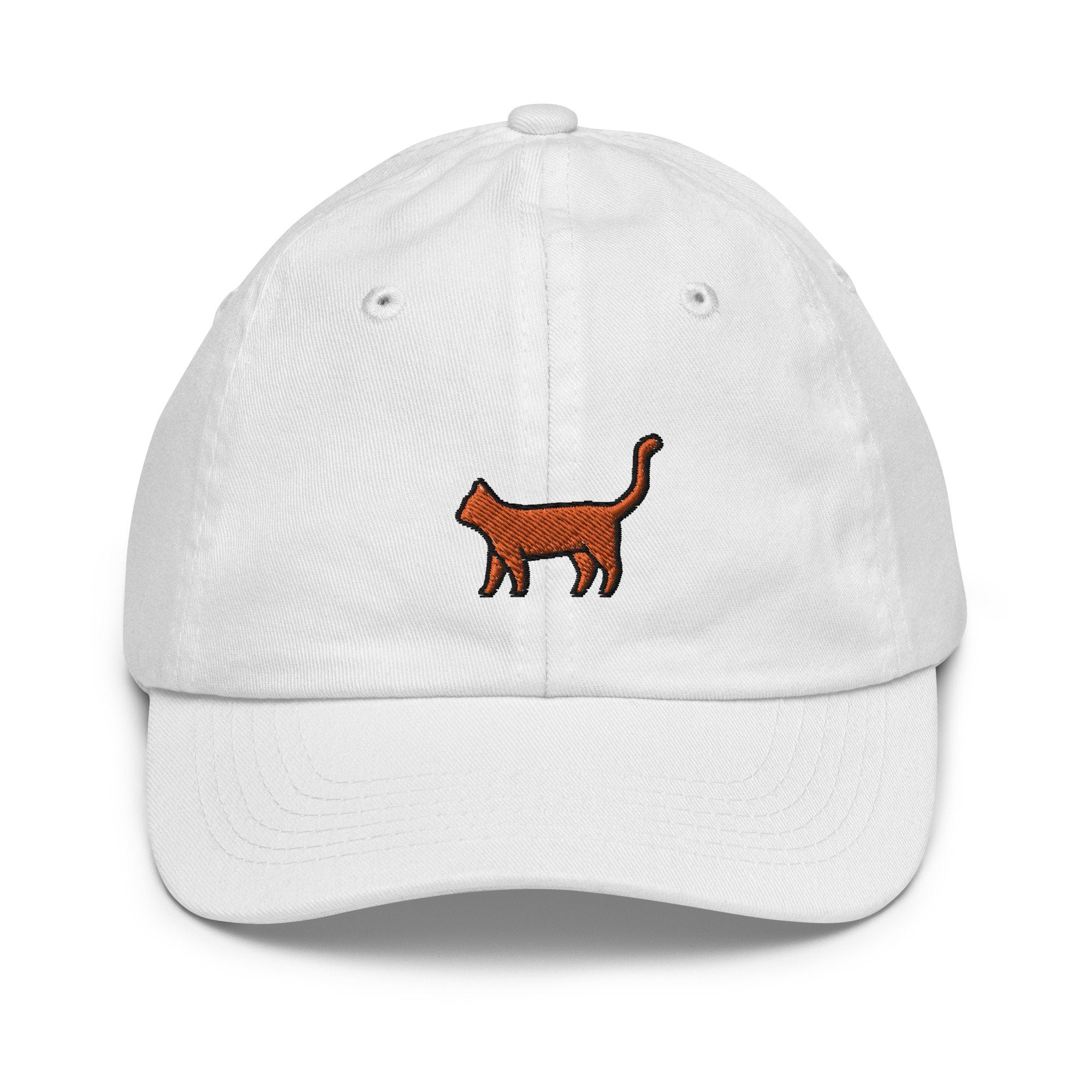 Orange Cat Youth Baseball Cap, Handmade Kids Hat, Embroidered Childrens Hat Gift - Multiple Colors