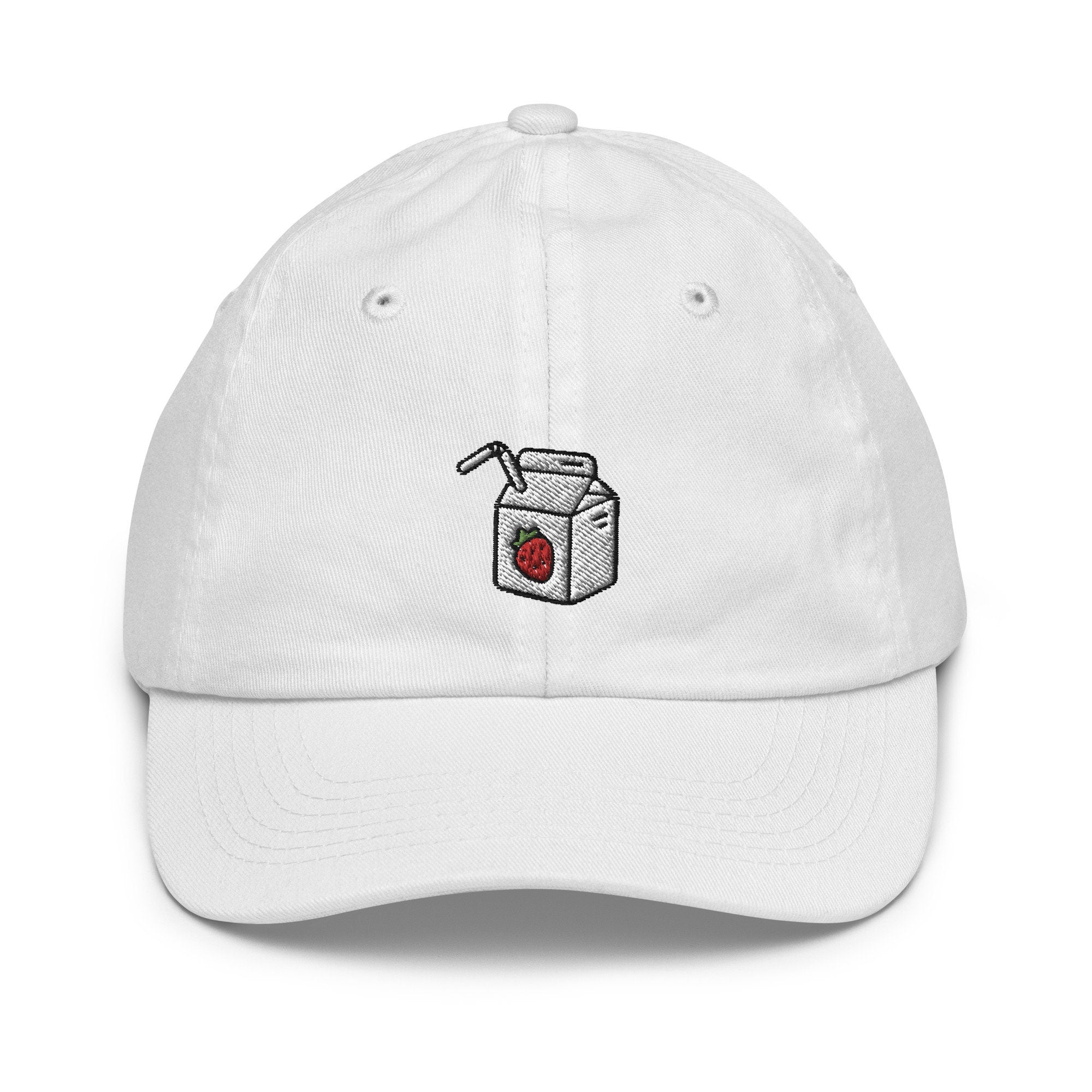 Strawberry Milk Youth Baseball Cap, Handmade Kids Hat, Embroidered Childrens Hat Gift - Multiple Colors
