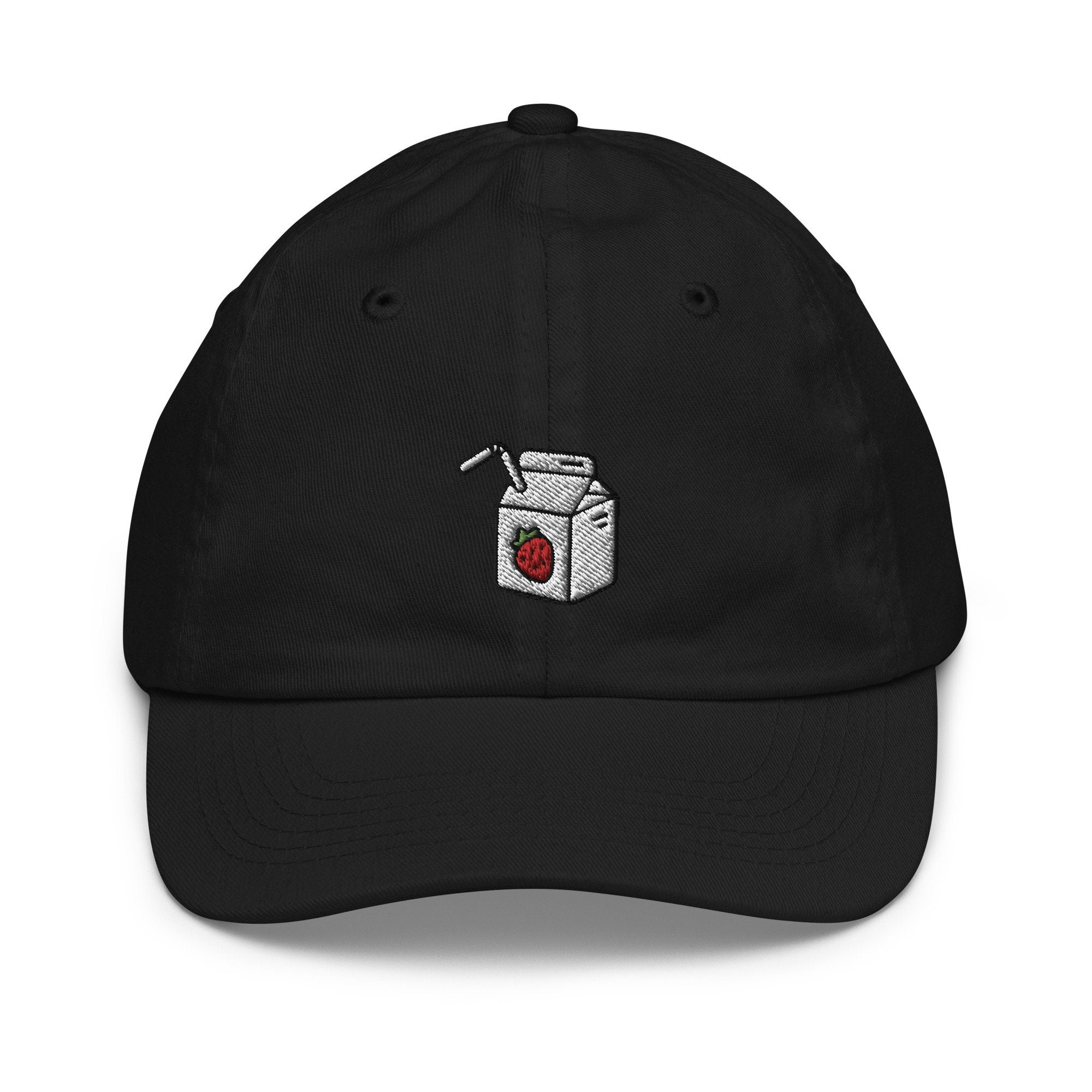 Strawberry Milk Youth Baseball Cap, Handmade Kids Hat, Embroidered Childrens Hat Gift - Multiple Colors