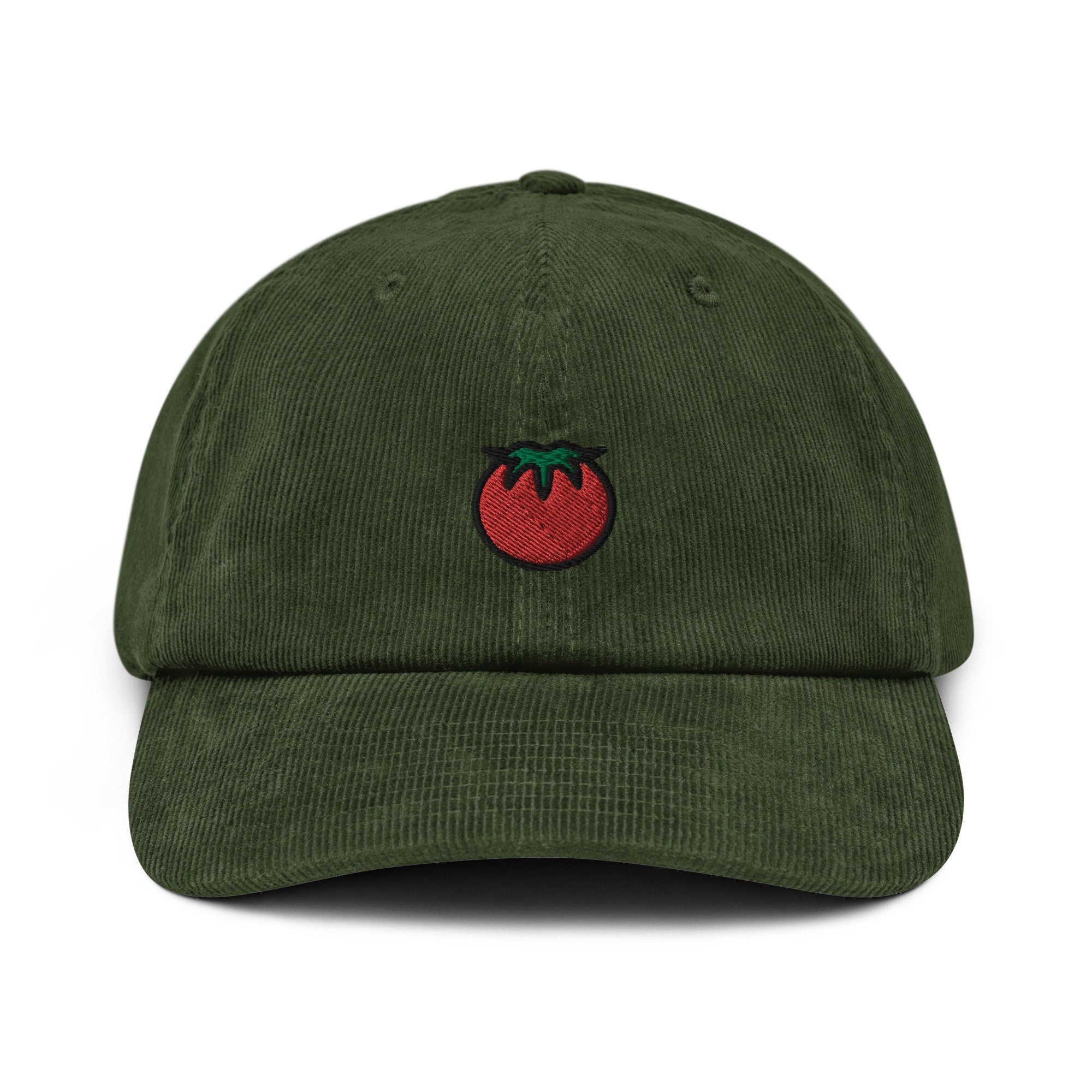 Tomato Corduroy Hat, Handmade Embroidered Corduroy Dad Cap - Multiple Colors