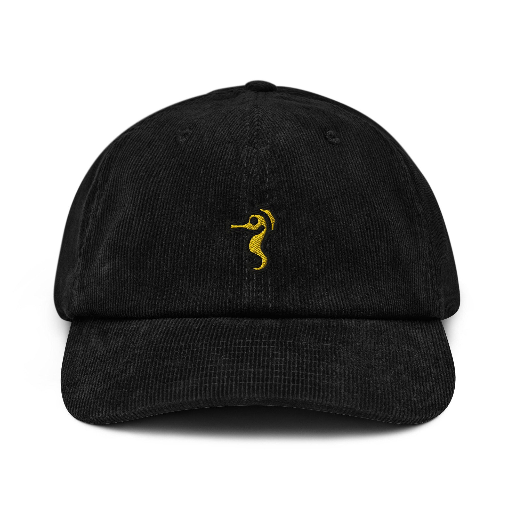 Seahorse Corduroy Hat, Handmade Embroidered Corduroy Dad Cap - Multiple Colors