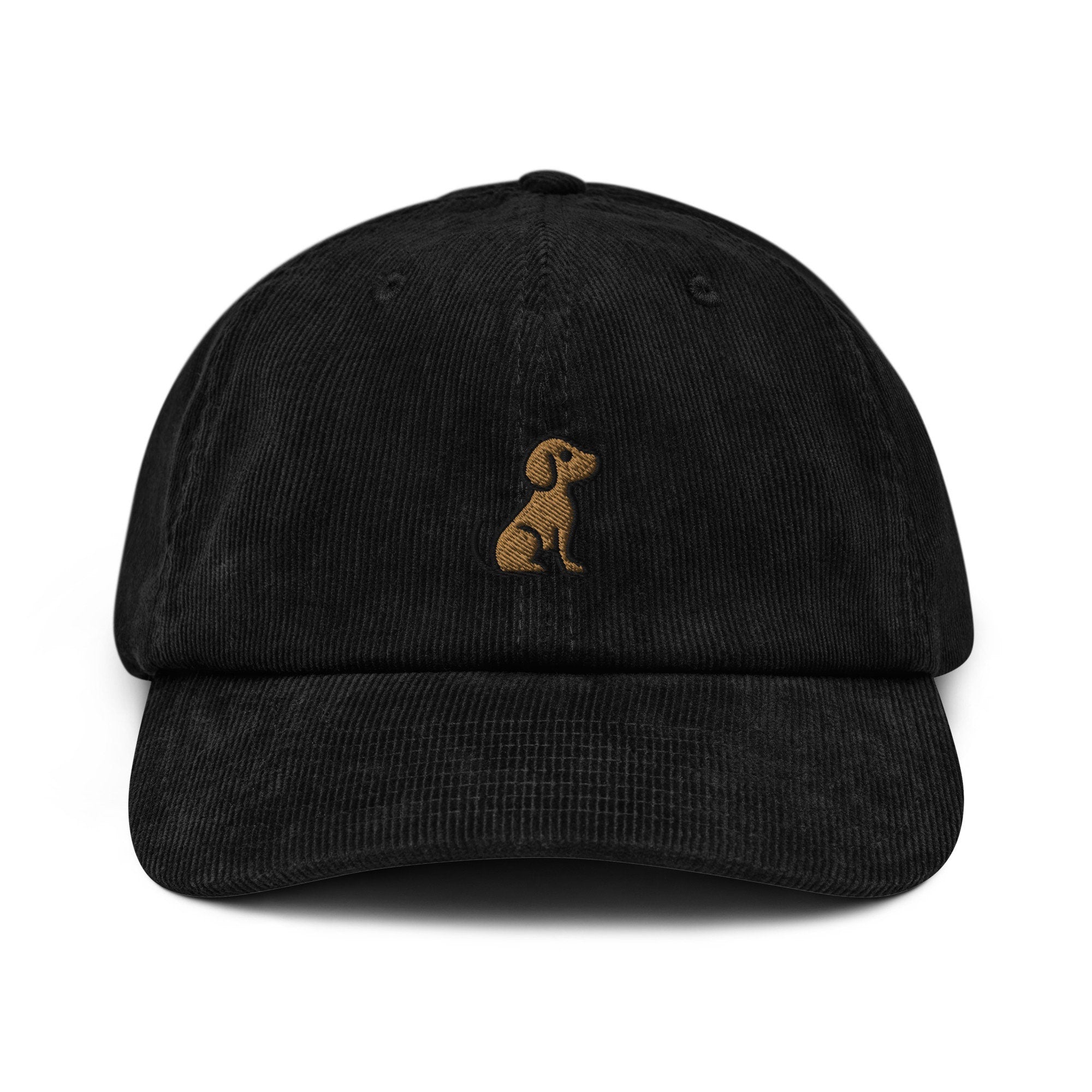 Puppy Corduroy Hat, Handmade Embroidered Corduroy Dad Cap - Multiple Colors