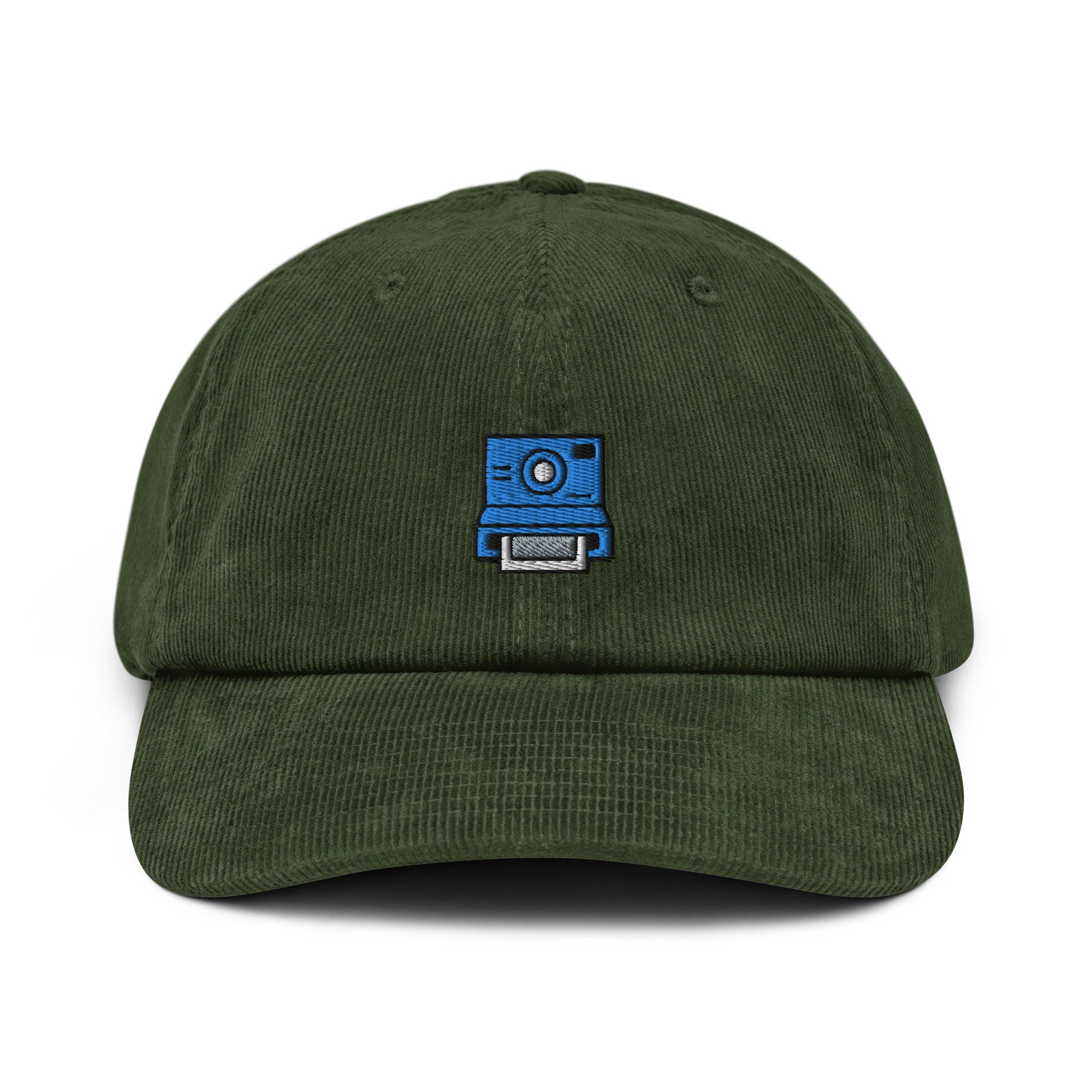 Camera Corduroy Hat, Handmade Embroidered Corduroy Dad Cap - Multiple Colors
