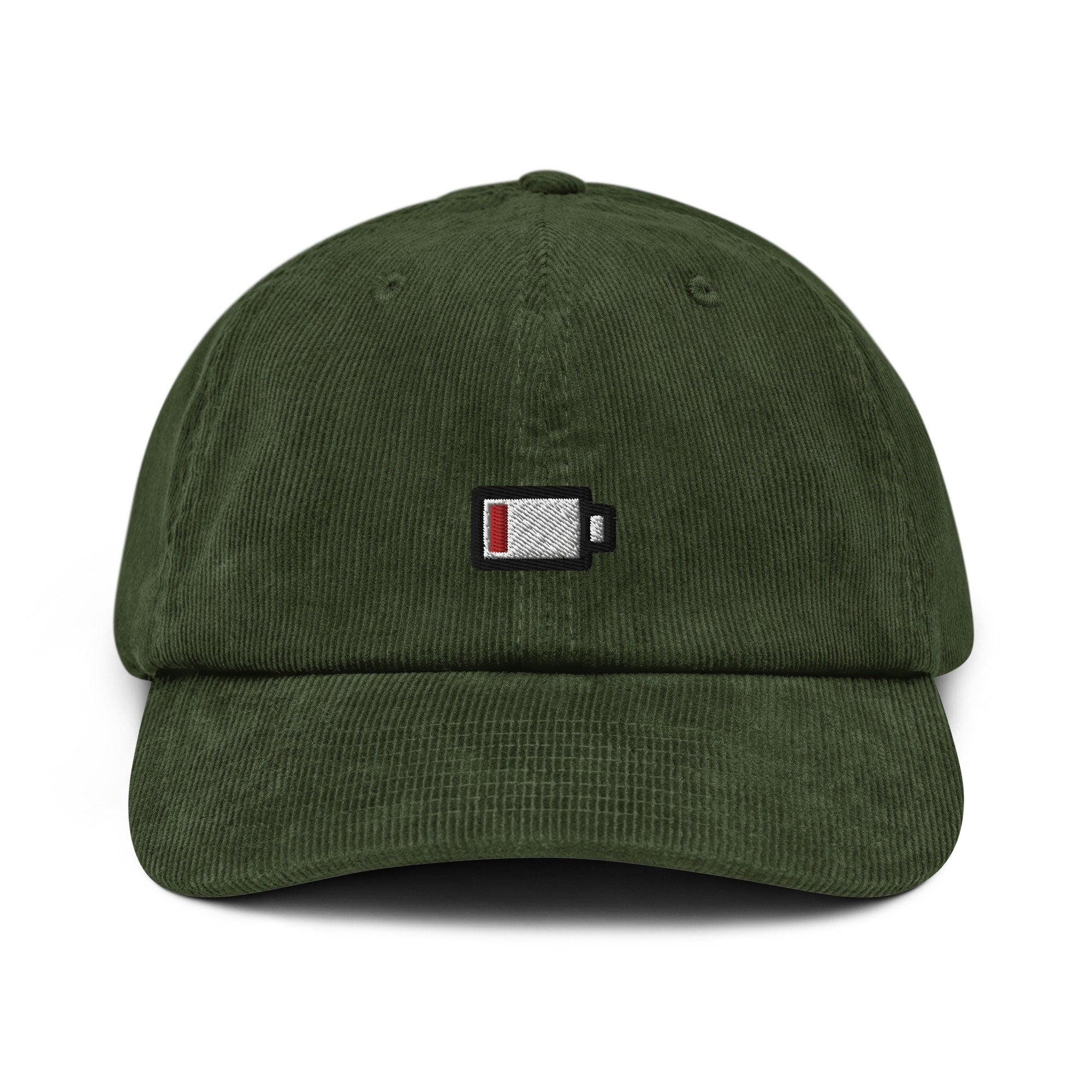 Low Battery Corduroy Hat, Handmade Embroidered Corduroy Dad Cap - Multiple Colors
