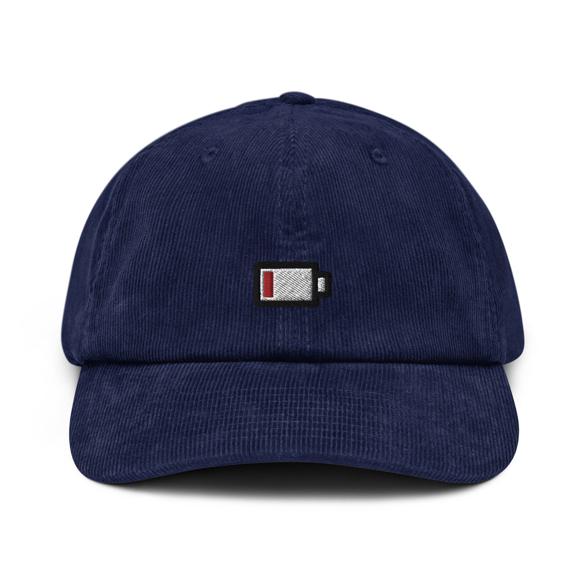 Low Battery Corduroy Hat, Handmade Embroidered Corduroy Dad Cap - Multiple Colors