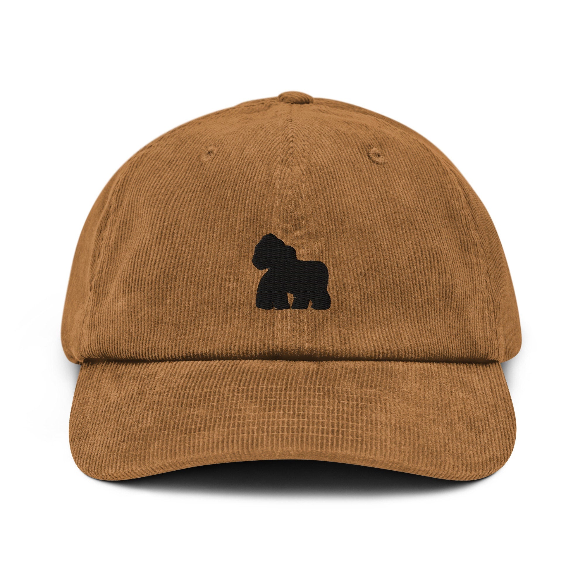 Gorilla Corduroy Hat, Handmade Embroidered Corduroy Dad Cap - Multiple Colors