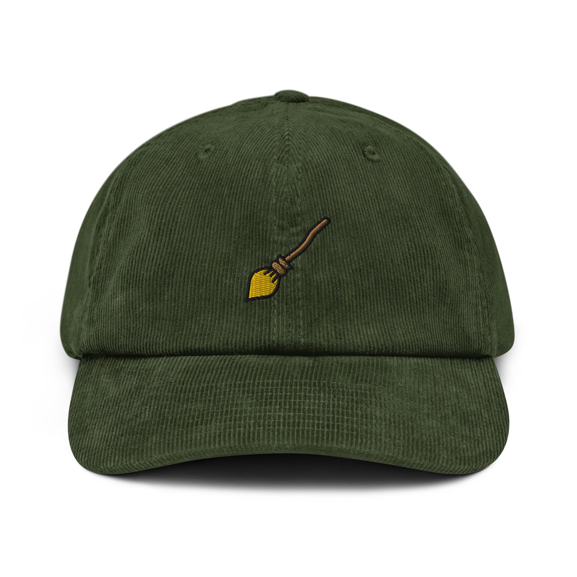 Witch Broom Corduroy Hat, Handmade Embroidered Corduroy Dad Cap - Multiple Colors