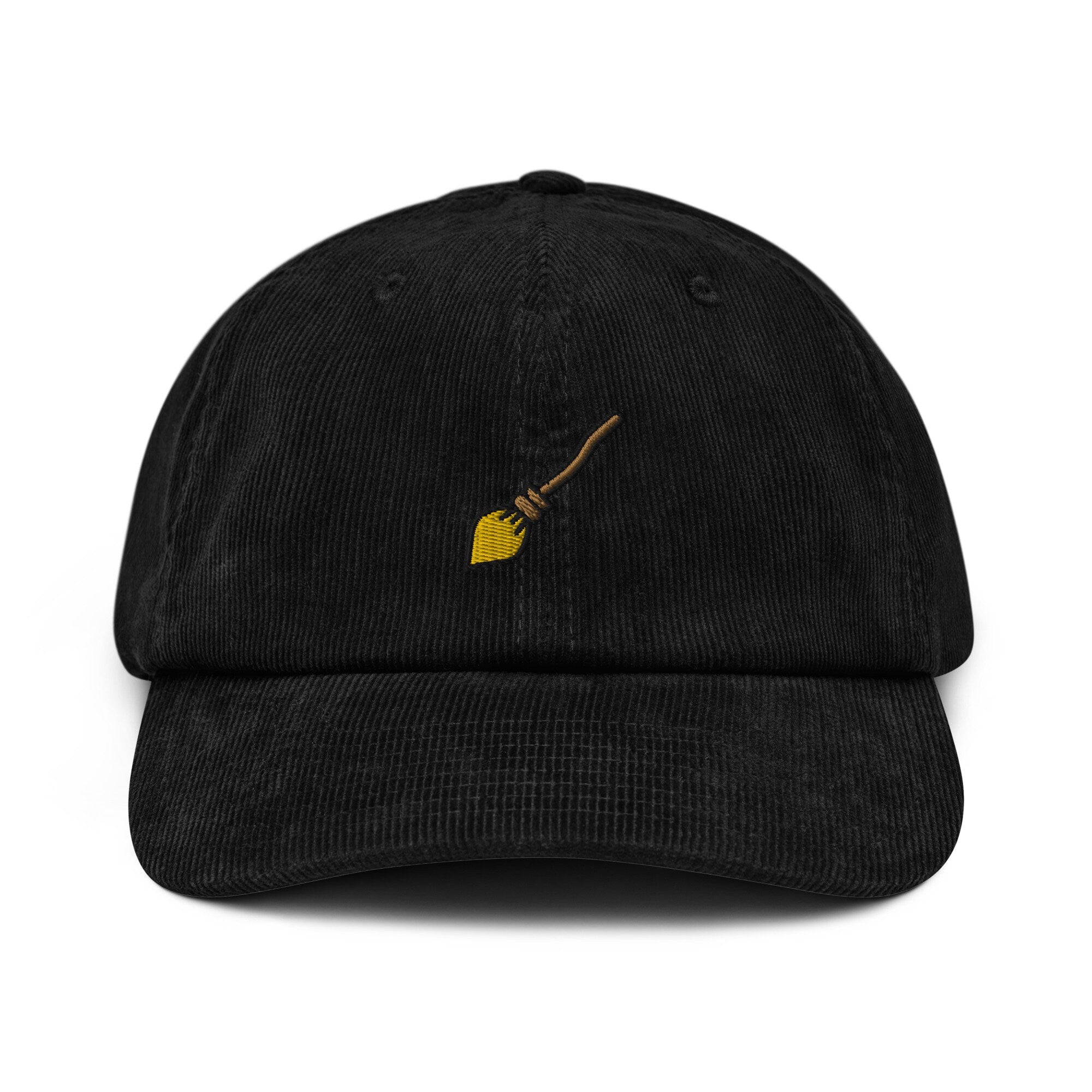 Witch Broom Corduroy Hat, Handmade Embroidered Corduroy Dad Cap - Multiple Colors