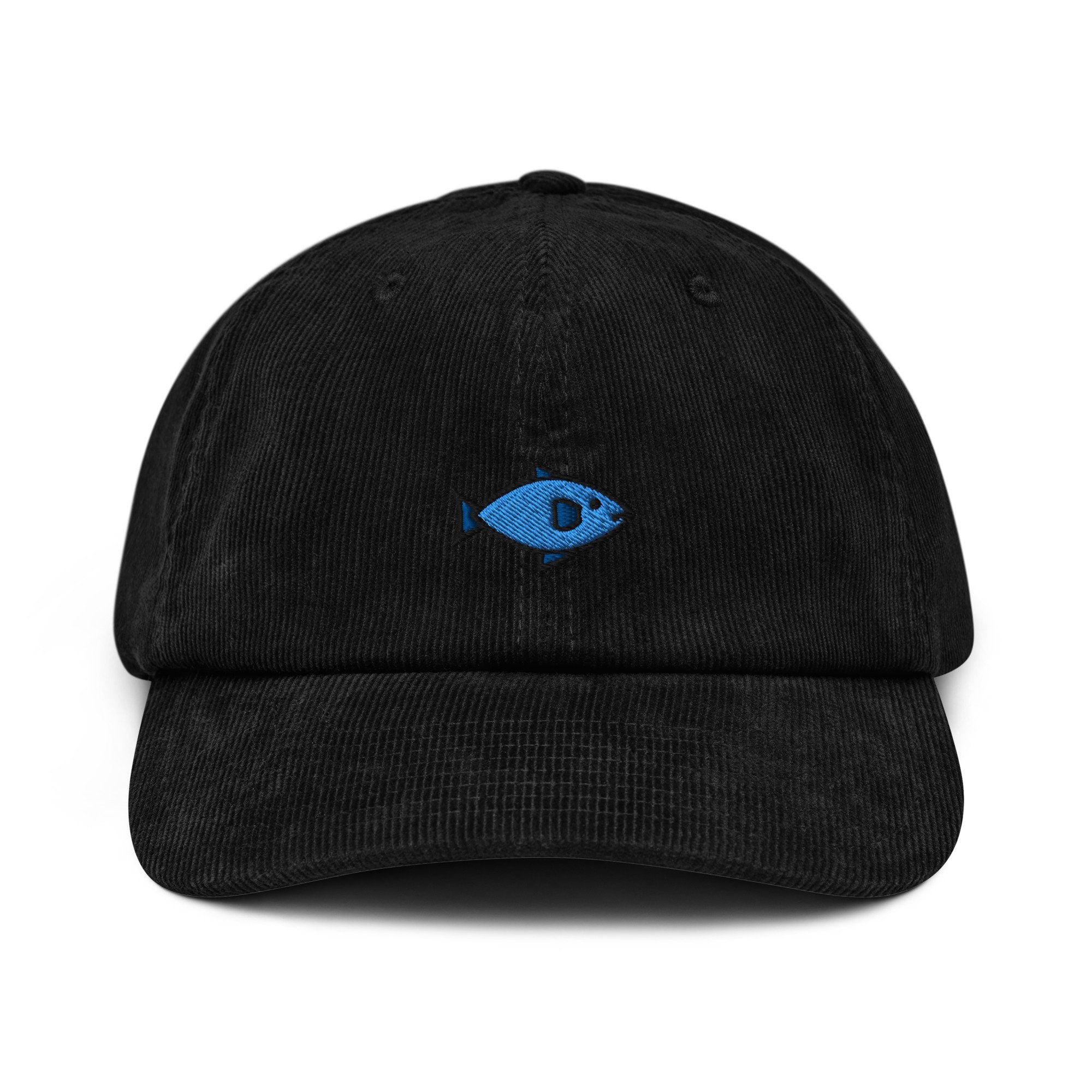 Fish Corduroy Hat, Handmade Embroidered Corduroy Dad Cap - Multiple Colors