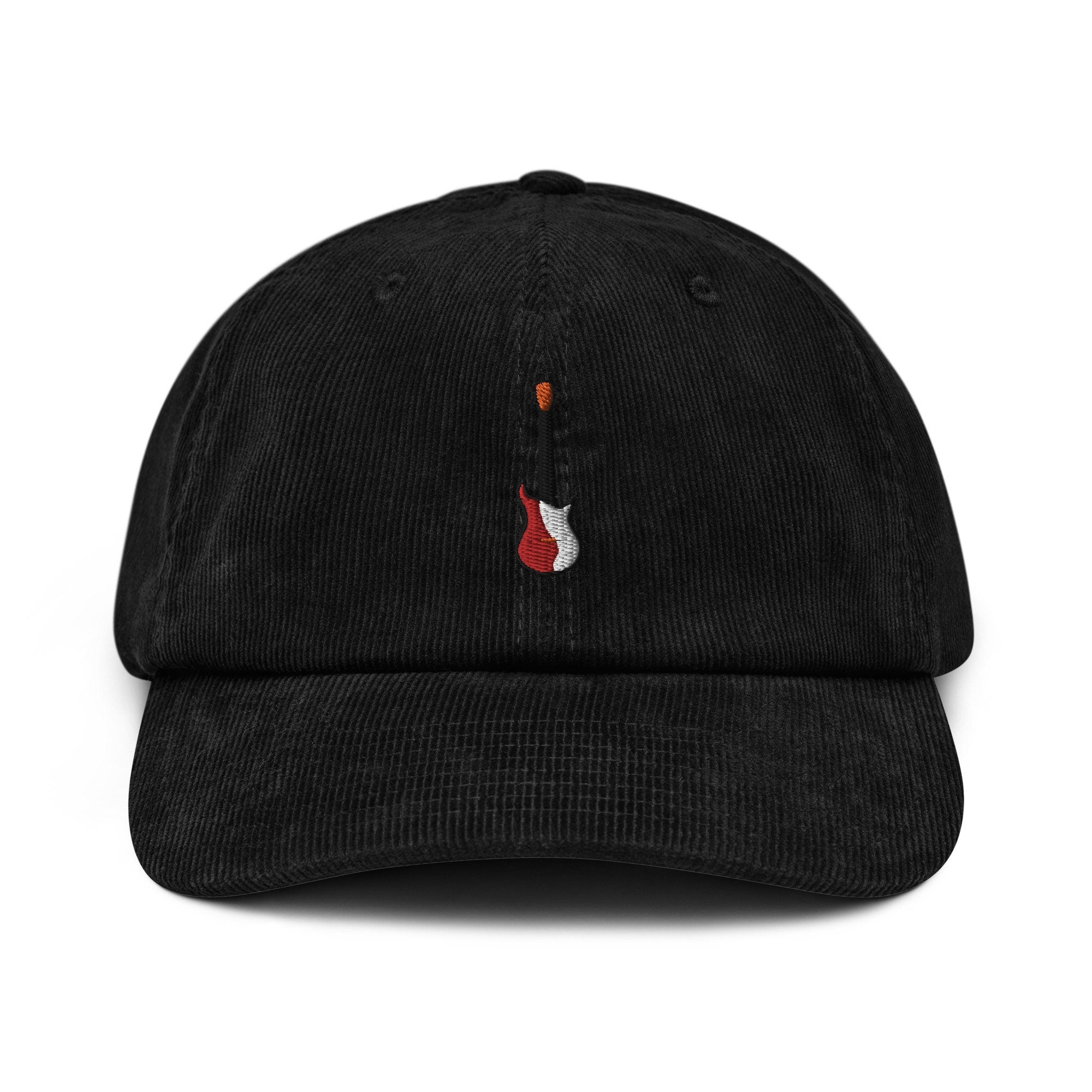 Electric Guitar Corduroy Hat, Handmade Embroidered Corduroy Dad Cap - Multiple Colors