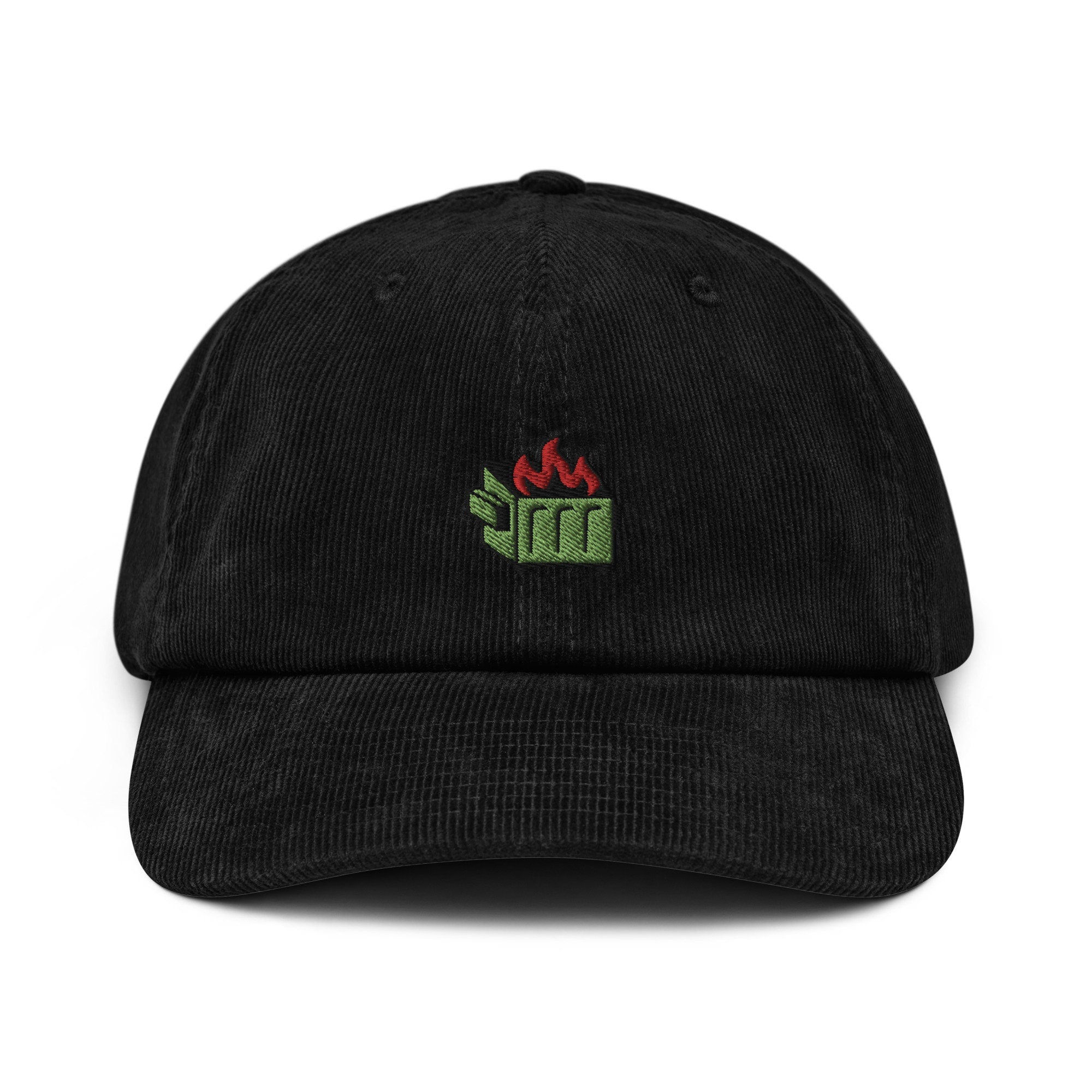 Dumpster Fire Corduroy Hat, Handmade Embroidered Corduroy Dad Cap - Multiple Colors