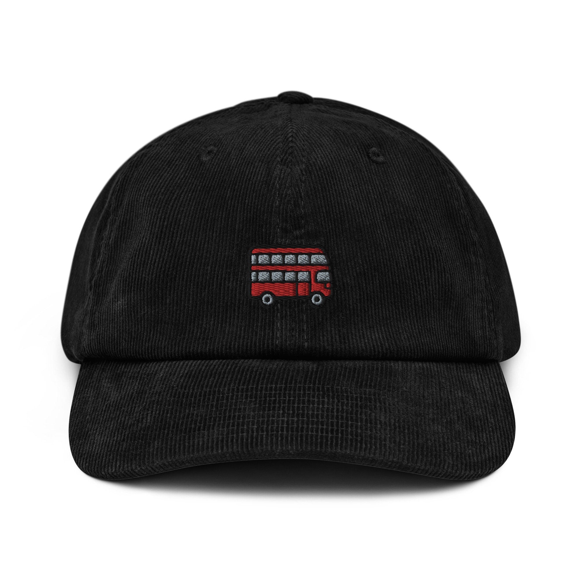 Double Decker Bus Corduroy Hat, Handmade Embroidered Corduroy Dad Cap - Multiple Colors