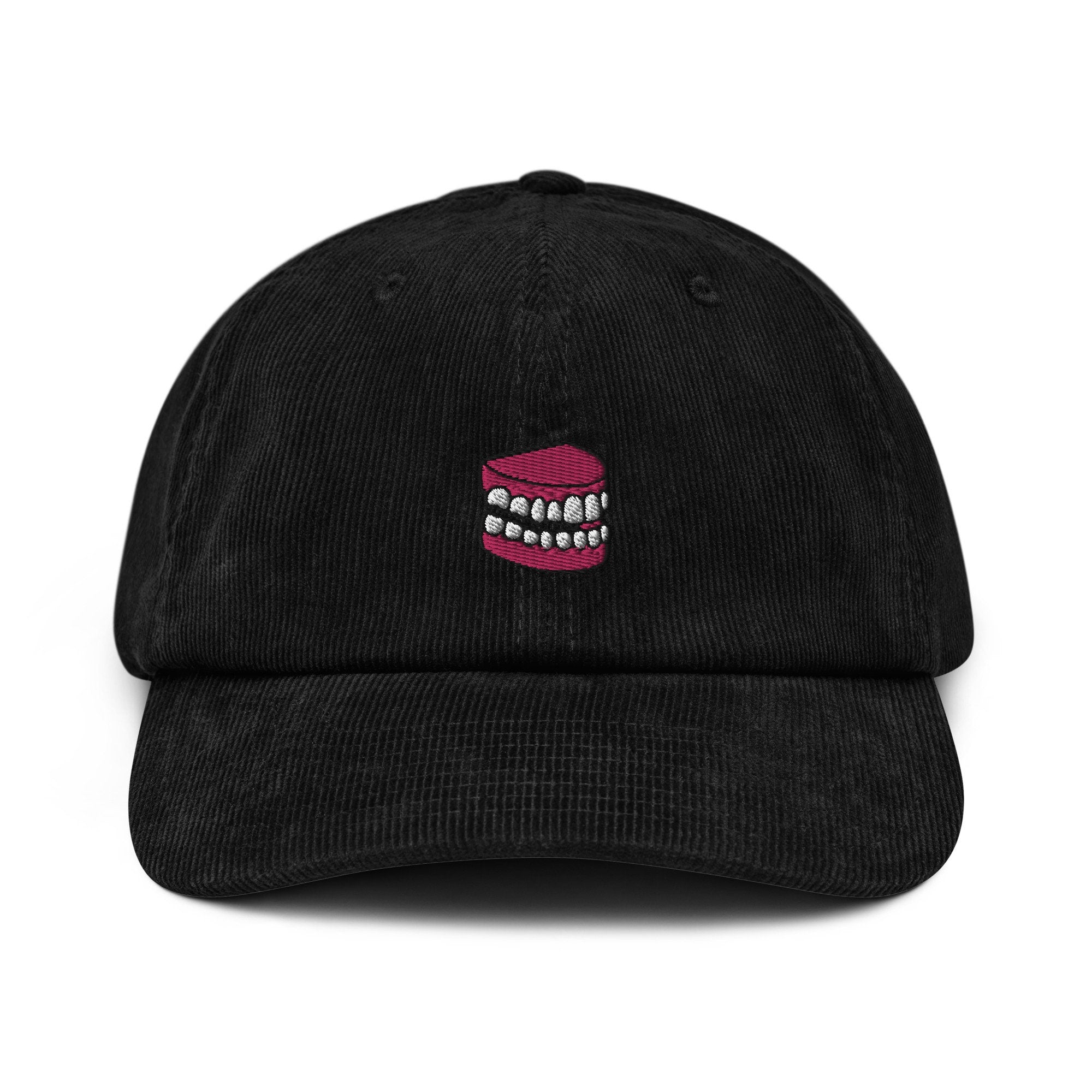 Dentures Corduroy Hat, Handmade Embroidered Corduroy Dad Cap - Multiple Colors