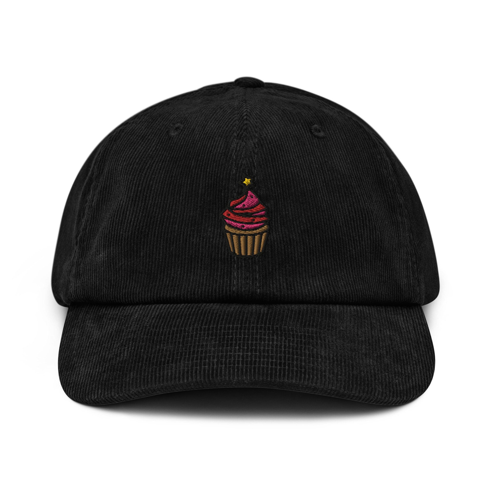 Cupcake Corduroy Hat, Handmade Embroidered Corduroy Dad Cap - Multiple Colors