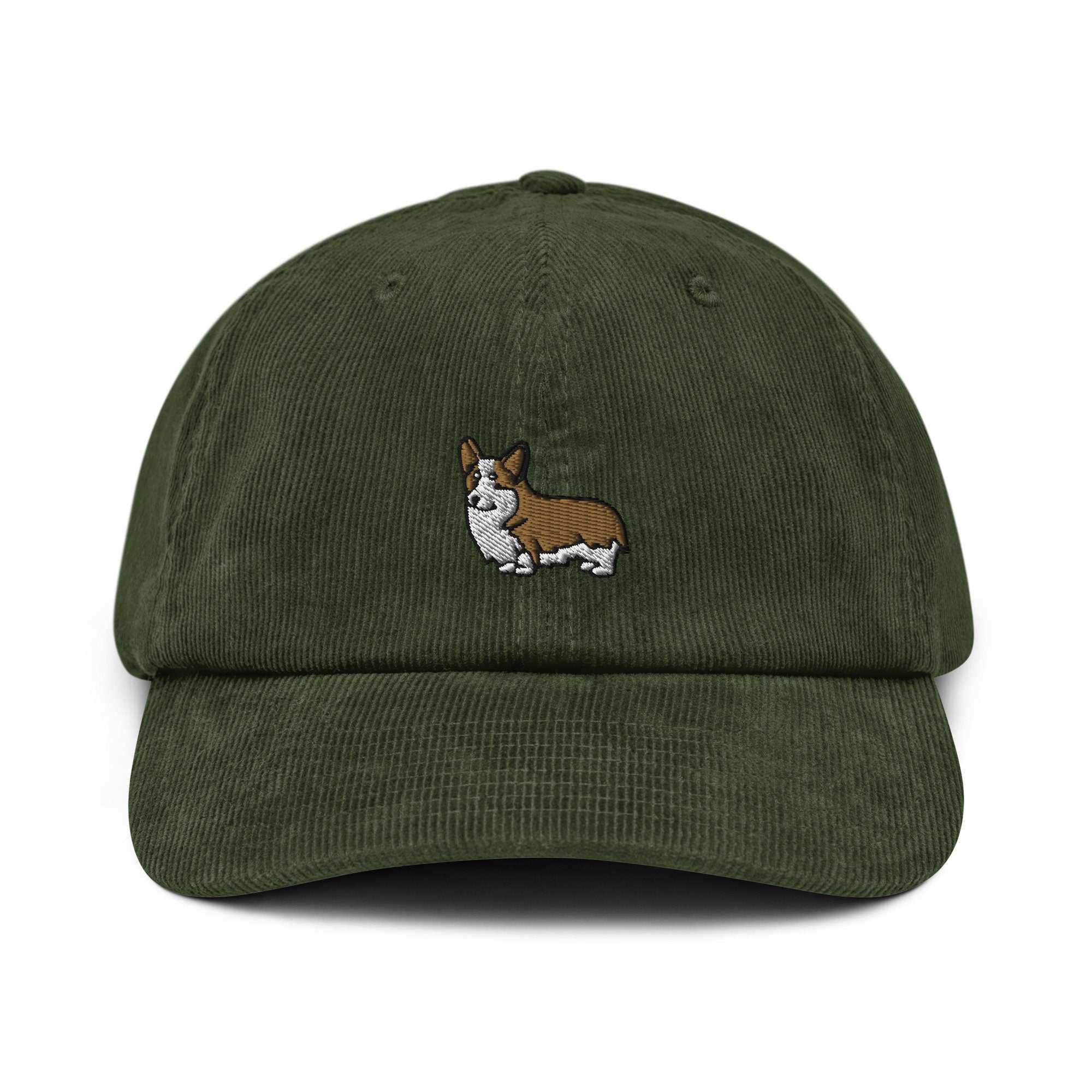 Corgi Corduroy Hat, Handmade Embroidered Corduroy Dad Cap - Multiple Colors