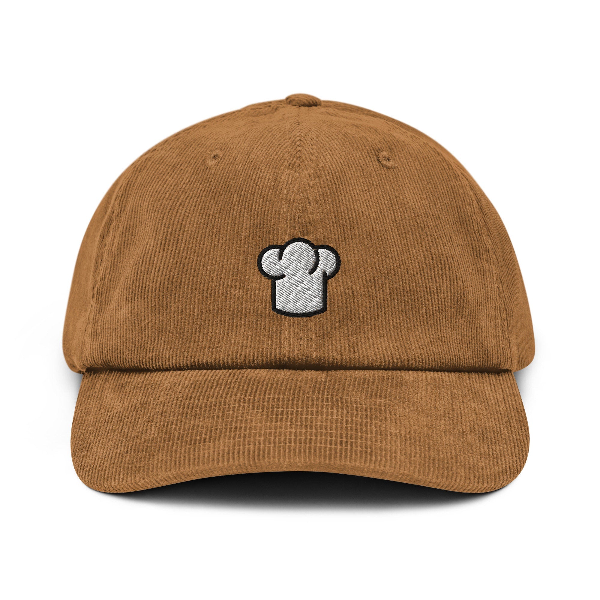 Chef Hat Corduroy Hat, Handmade Embroidered Corduroy Dad Cap - Multiple Colors