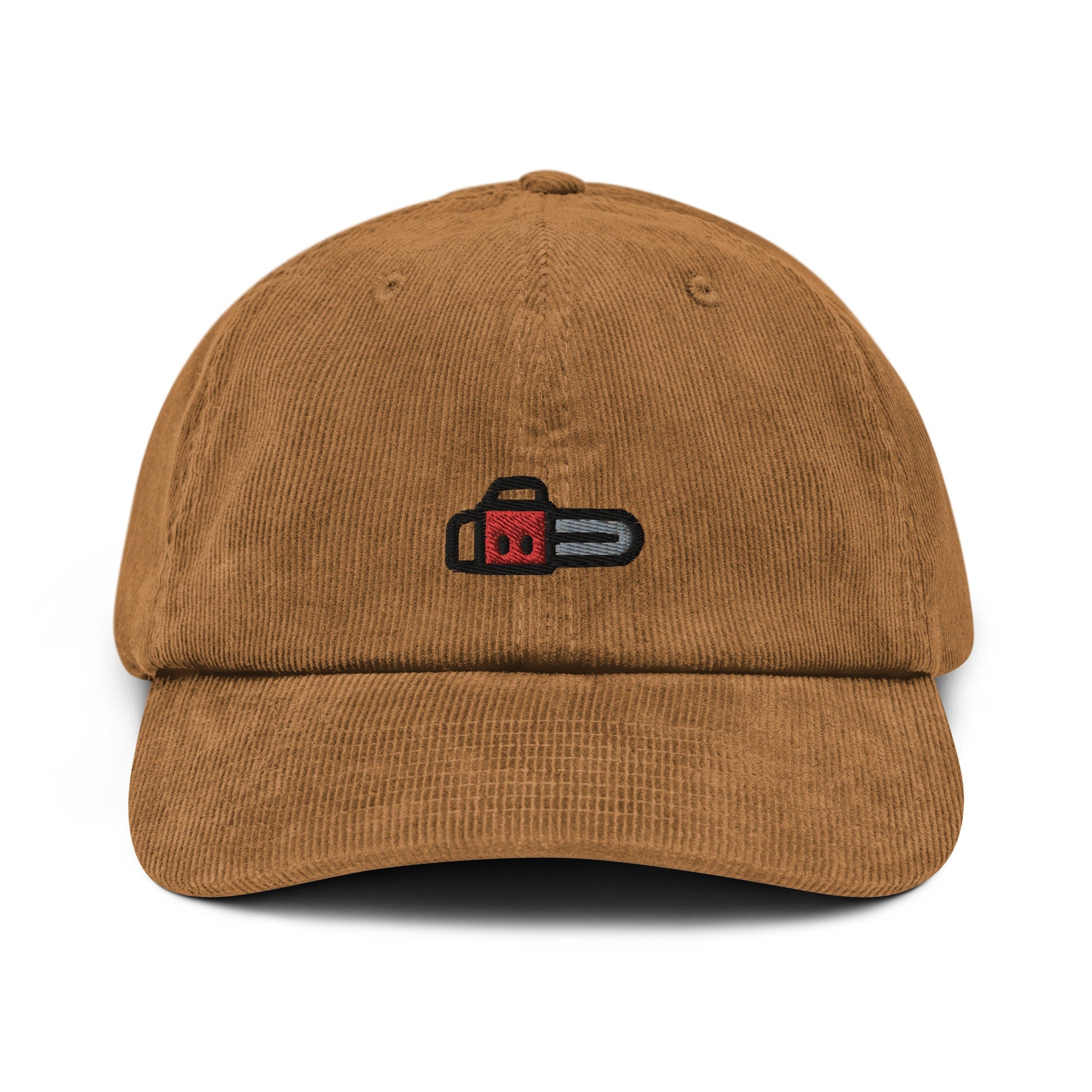Chainsaw Corduroy Hat, Handmade Embroidered Corduroy Dad Cap - Multiple Colors