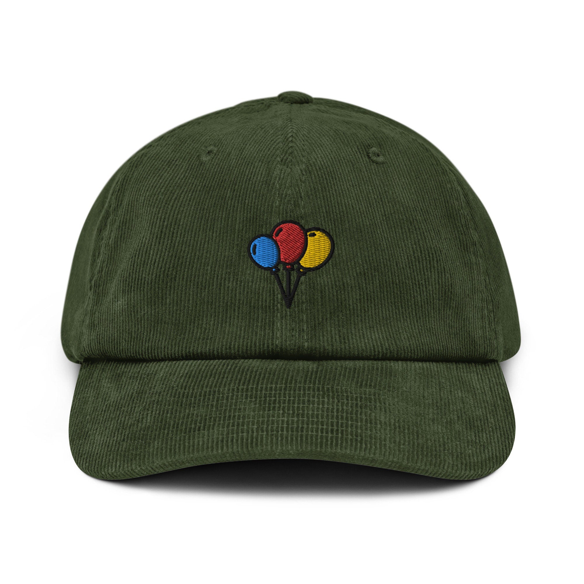 Balloons Corduroy Hat, Handmade Embroidered Corduroy Dad Cap - Multiple Colors