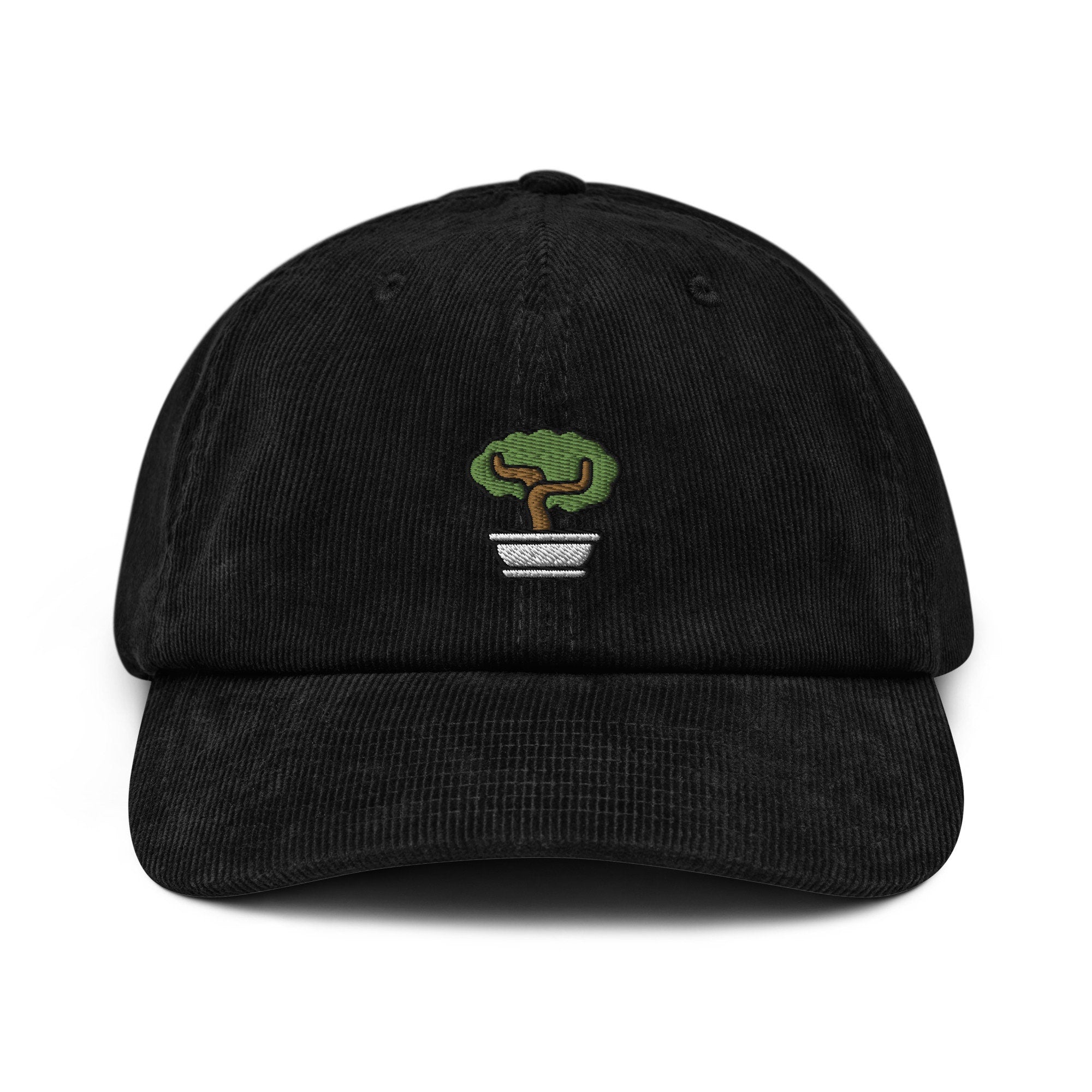 Bonsai Tree Corduroy Hat, Handmade Embroidered Corduroy Dad Cap - Multiple Colors