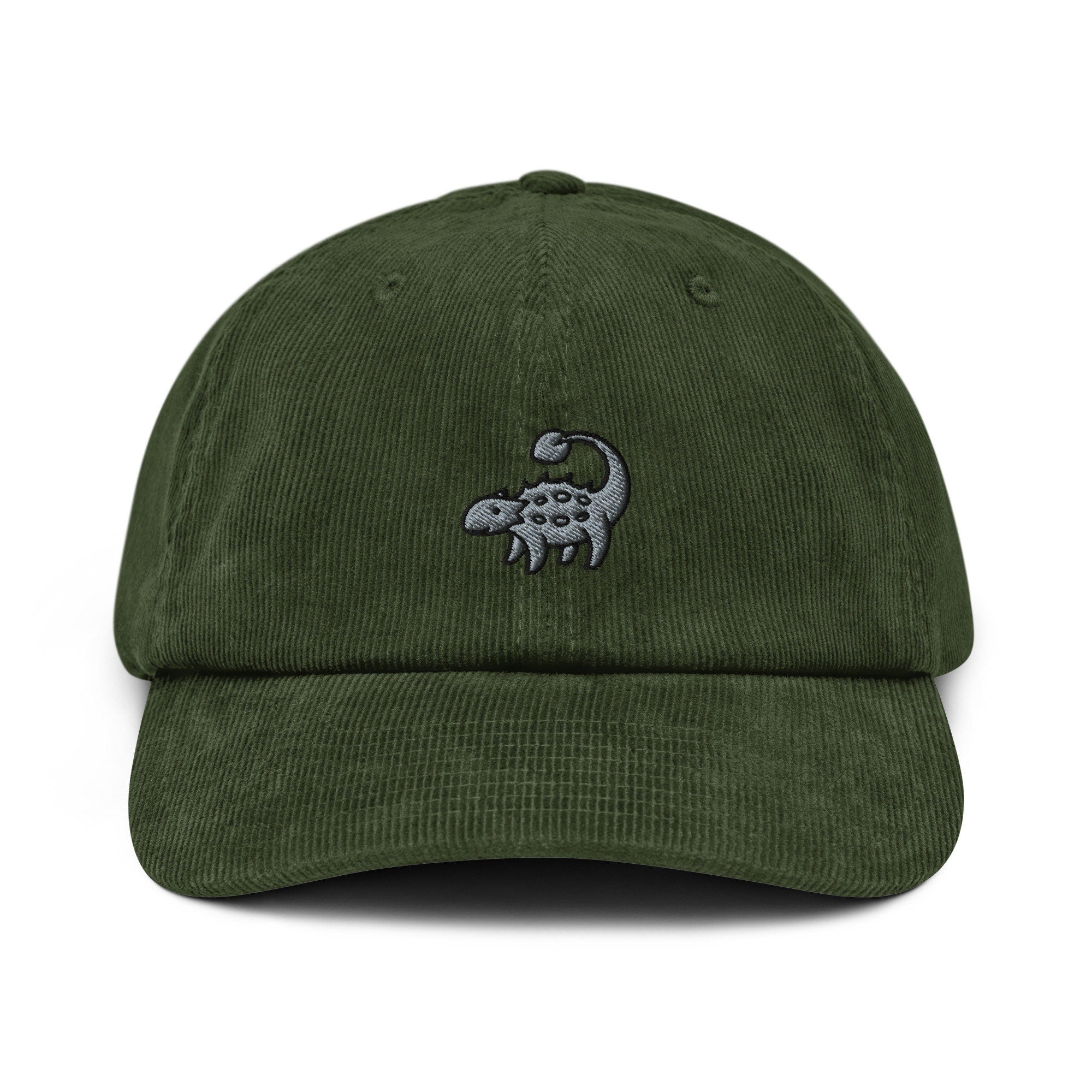 Ankylosaurus Dinosaur Corduroy Hat, Handmade Embroidered Corduroy Dad Cap - Multiple Colors