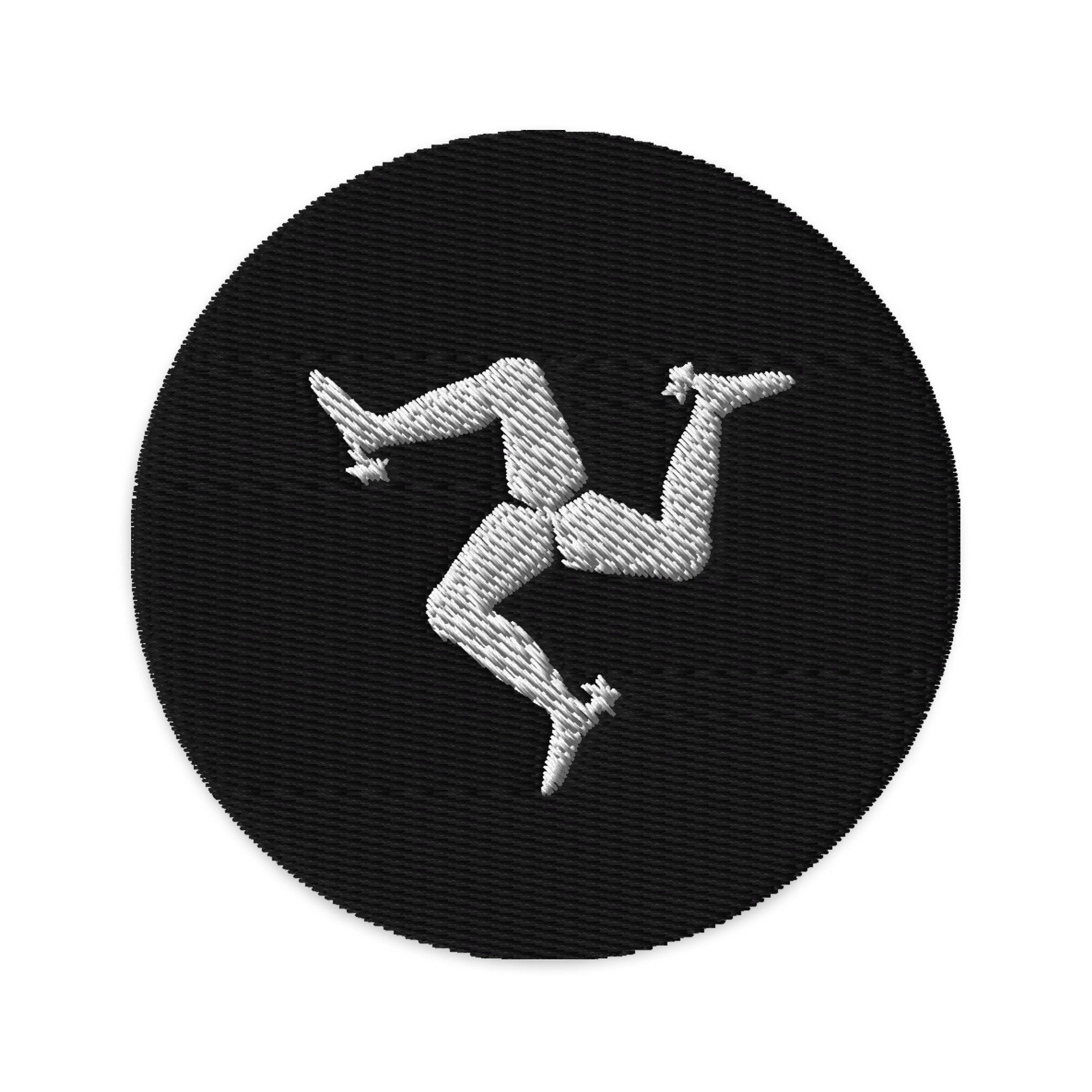 Isle of Man Embroidered Patch, 3" Isle of Man Flag Patch, Circular Isle of Man Patch Embroidery, Iron on/Sew on Patch Embroidery