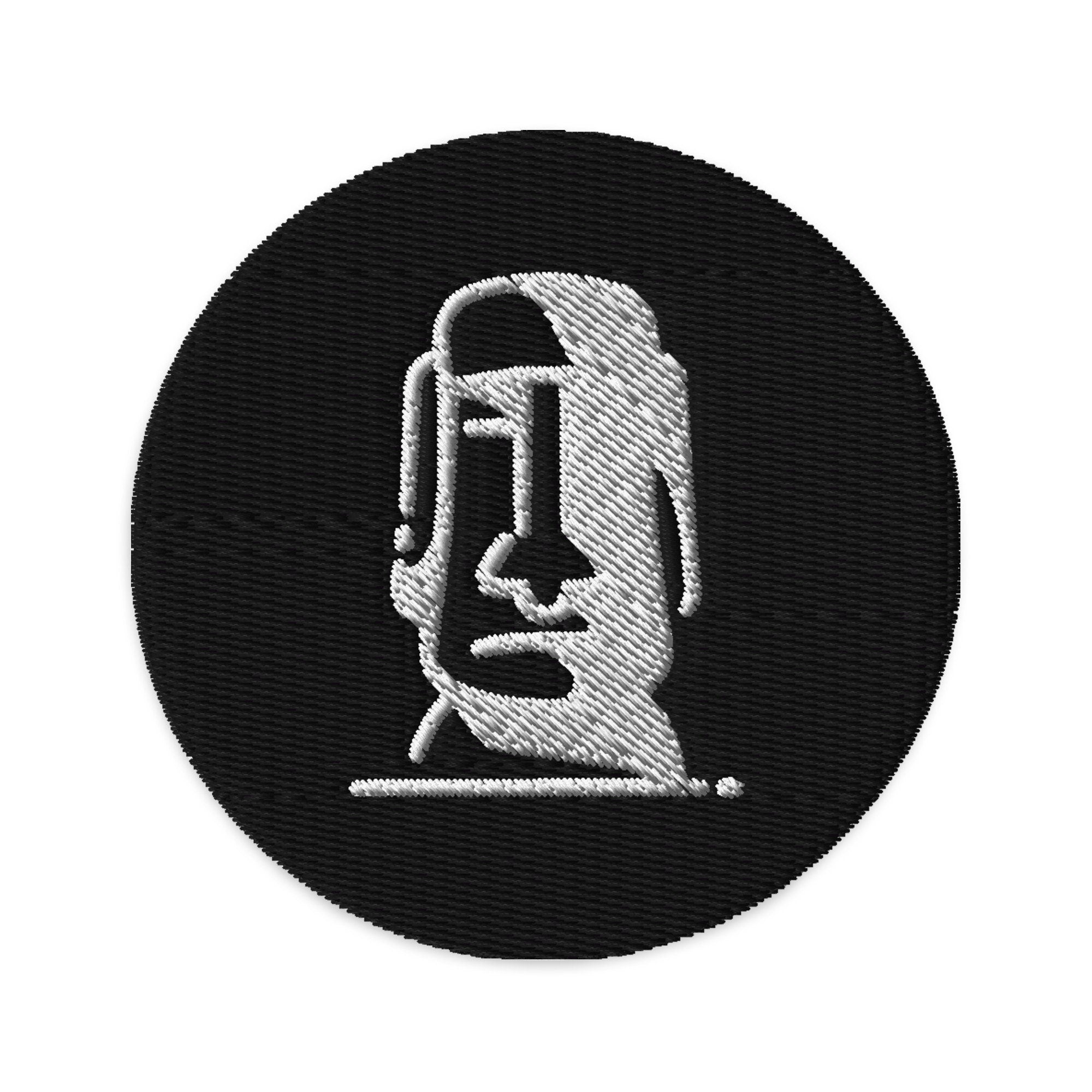 Moai Embroidered Patch, 3" Moai Head Patch, Easter Island Handmade Patch, Iron or Sew on Moai Patch, Moai Head Patch Embroidery