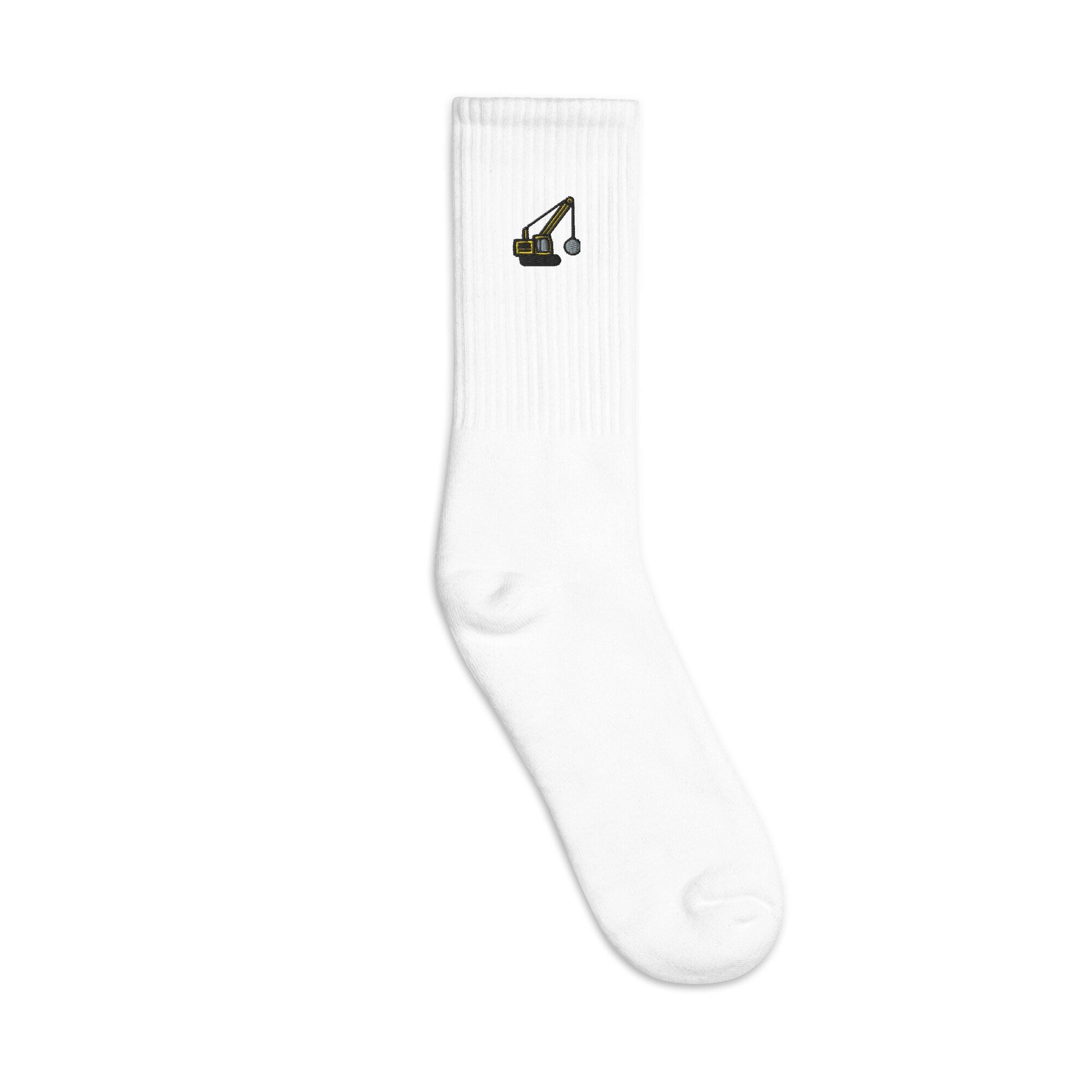 Wrecking Ball Embroidered Socks, Construction Worker Premium Embroidered Socks, Long Socks Gift - Multiple Colors