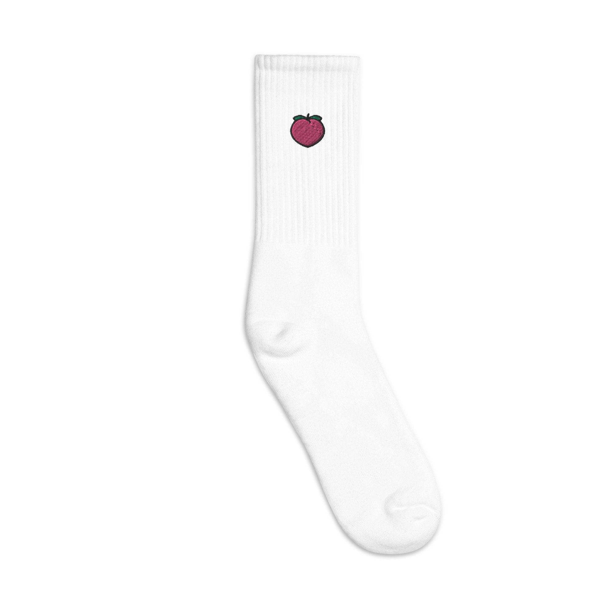 Peach Embroidered Socks, Premium Embroidered Socks, Long Socks Gift - Multiple Colors