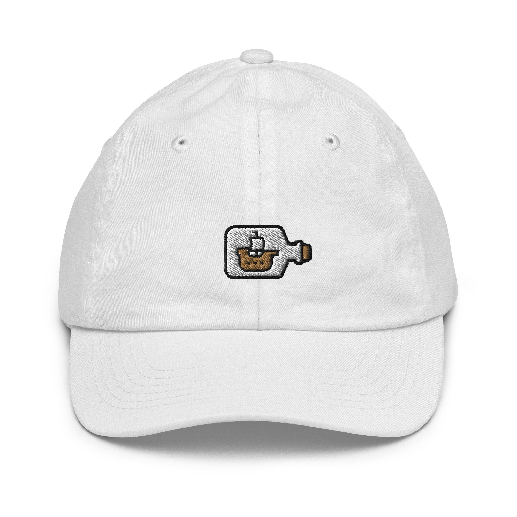 Ship in a Bottle Youth Baseball Cap, Handmade Kids Hat, Embroidered Childrens Hat Gift - Multiple Colors