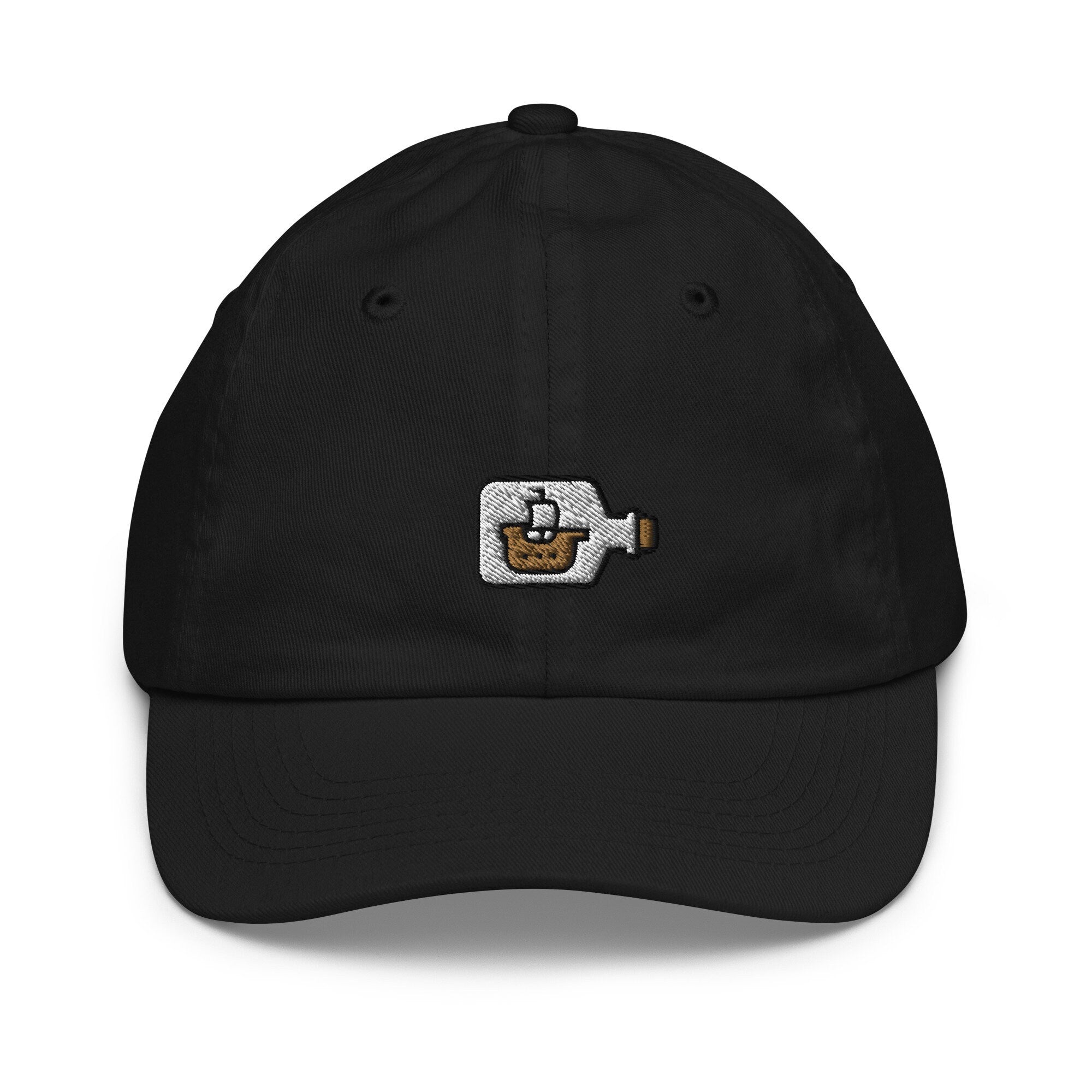 Ship in a Bottle Youth Baseball Cap, Handmade Kids Hat, Embroidered Childrens Hat Gift - Multiple Colors