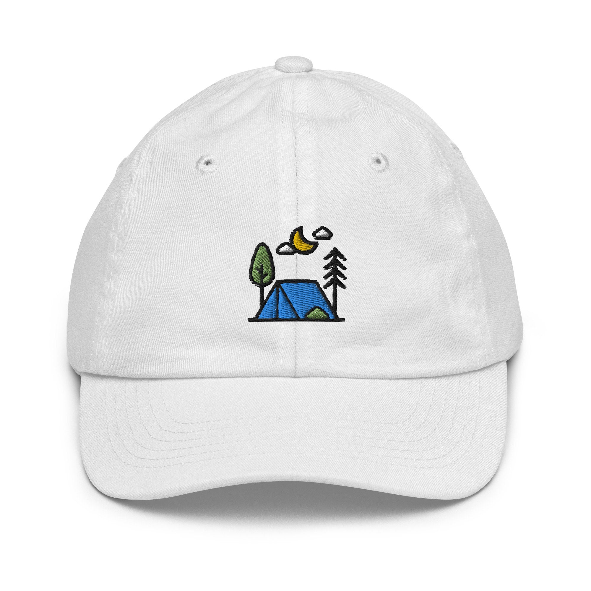Camping Youth Baseball Cap, Handmade Kids Hat, Embroidered Childrens Hat Gift - Multiple Colors