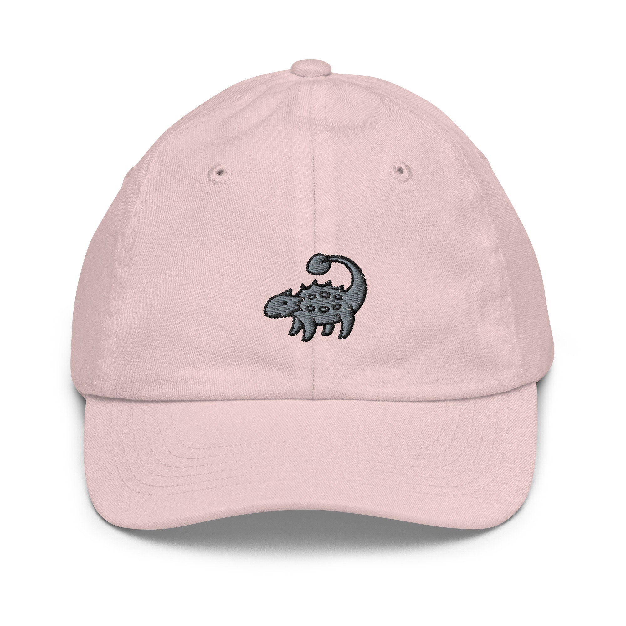 Dinosaur Youth Baseball Cap, Gray Handmade Kids Hat, Embroidered Childrens Hat Gift - Multiple Colors
