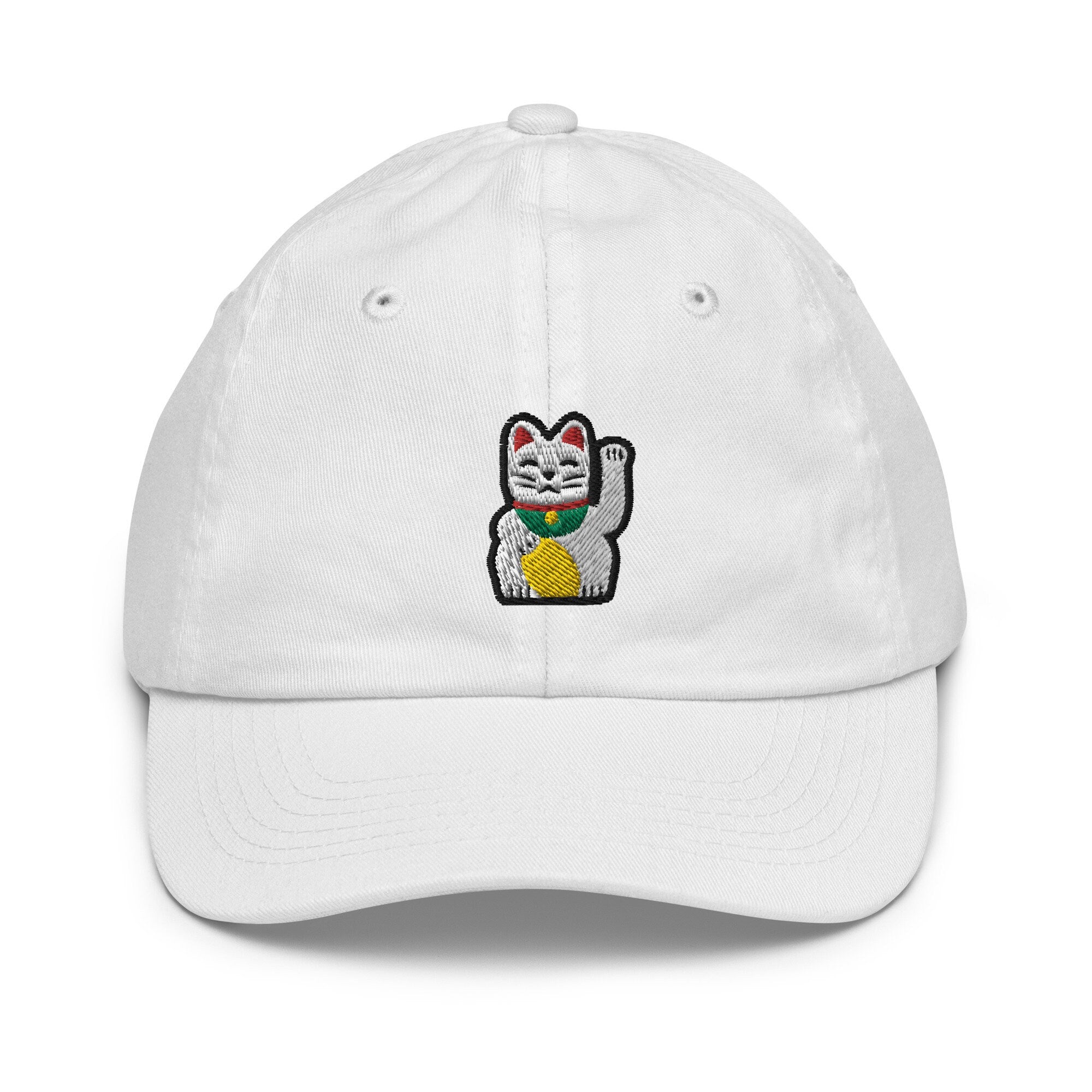 Waving Cat Youth Baseball Cap, Handmade Kids Hat, Embroidered Childrens Hat Gift - Multiple Colors