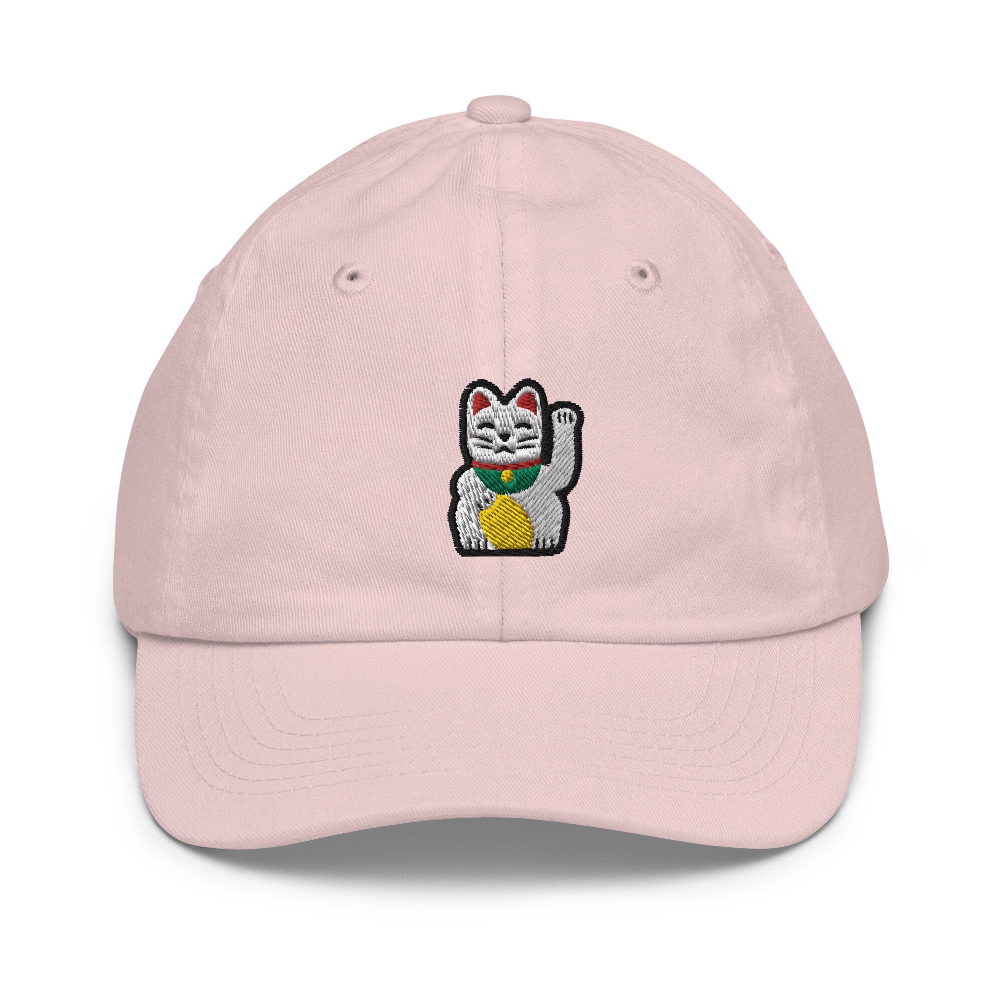 Waving Cat Youth Baseball Cap, Handmade Kids Hat, Embroidered Childrens Hat Gift - Multiple Colors