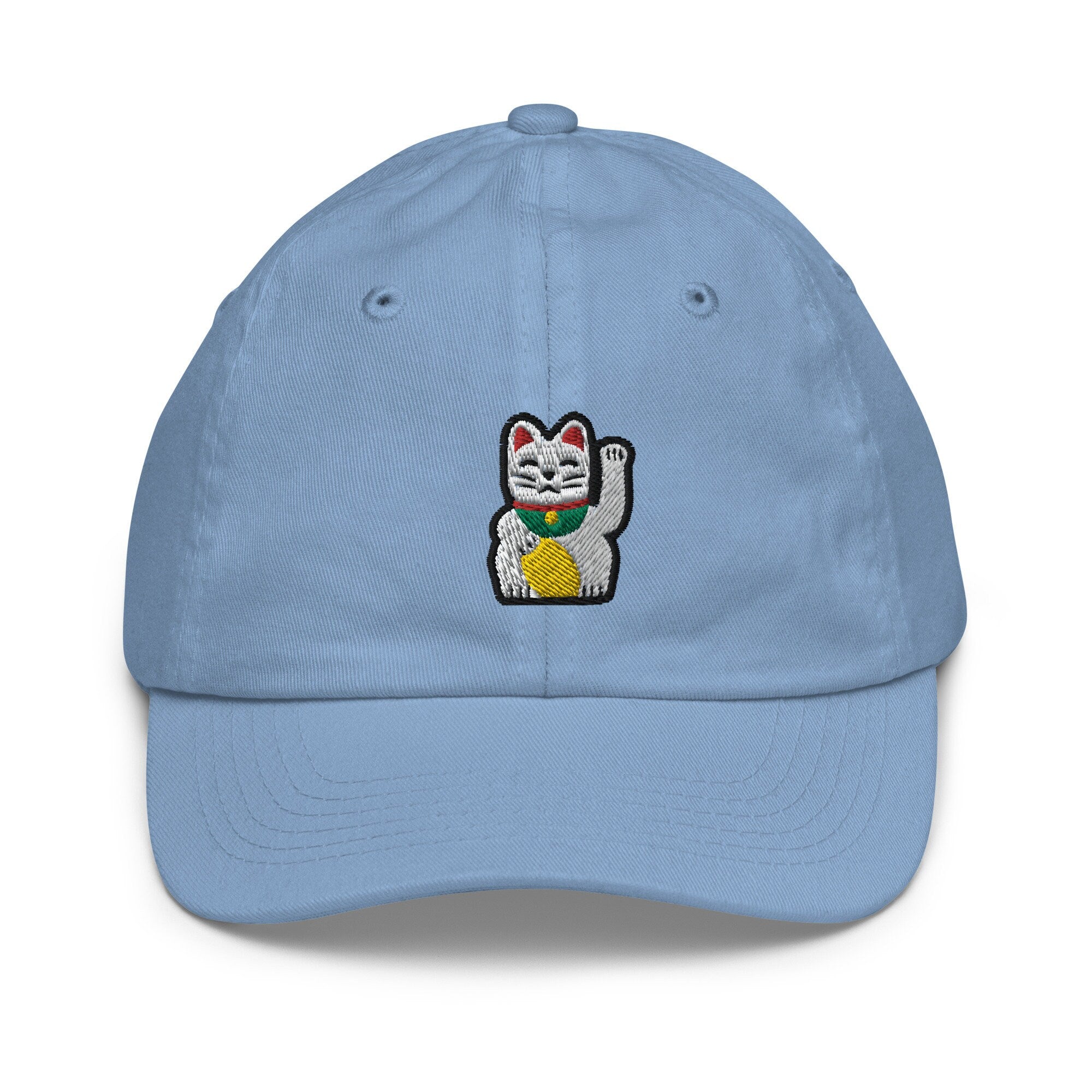 Waving Cat Youth Baseball Cap, Handmade Kids Hat, Embroidered Childrens Hat Gift - Multiple Colors