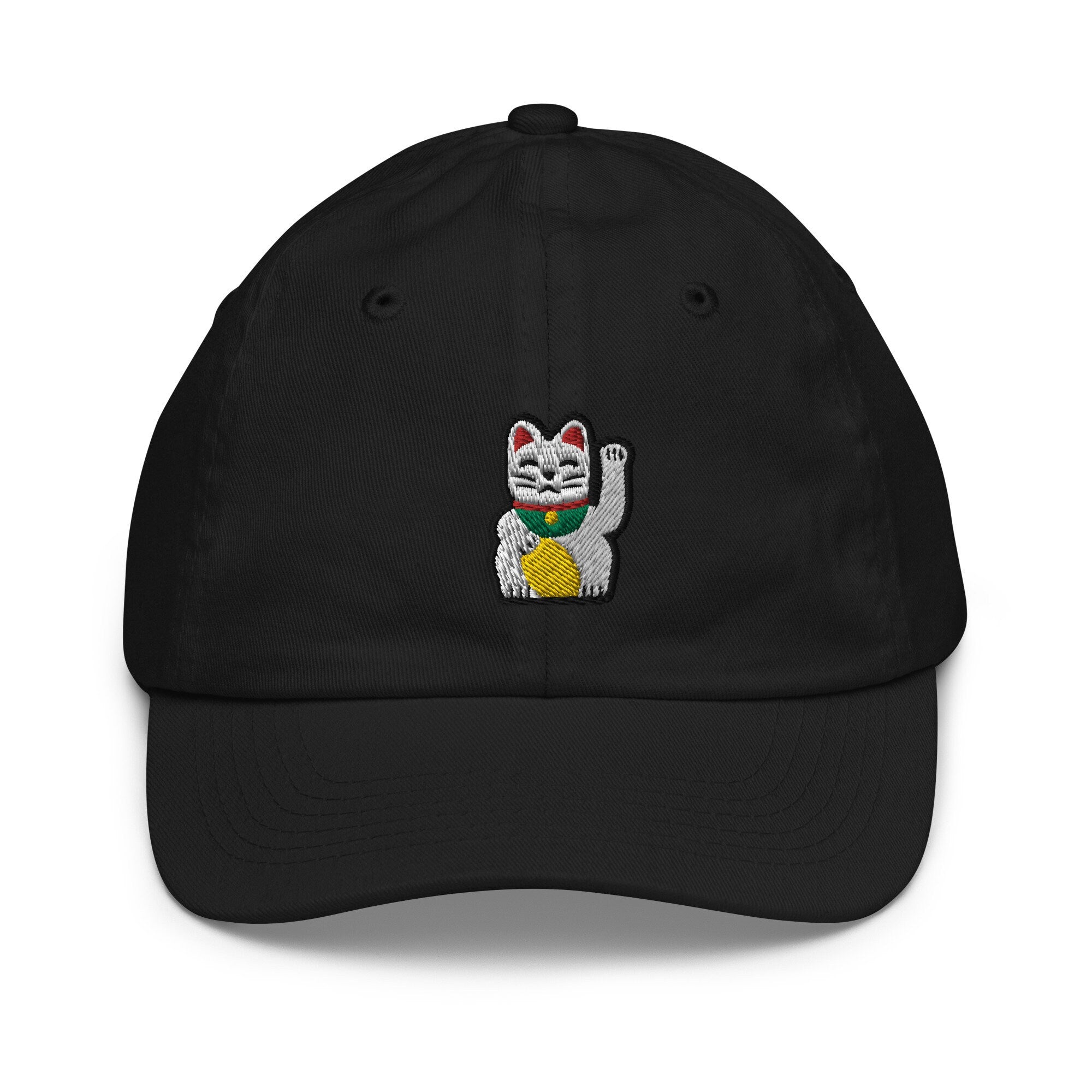 Waving Cat Youth Baseball Cap, Handmade Kids Hat, Embroidered Childrens Hat Gift - Multiple Colors