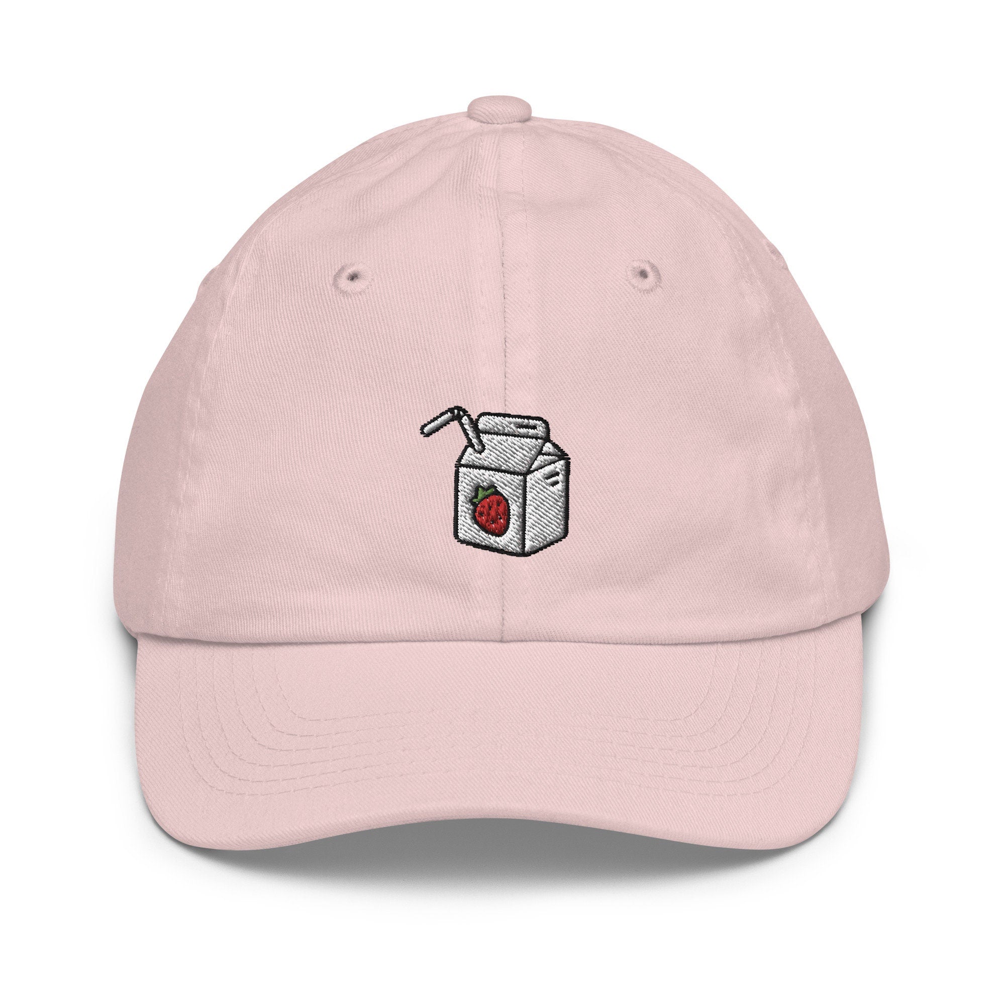 Strawberry Milk Youth Baseball Cap, Handmade Kids Hat, Embroidered Childrens Hat Gift - Multiple Colors