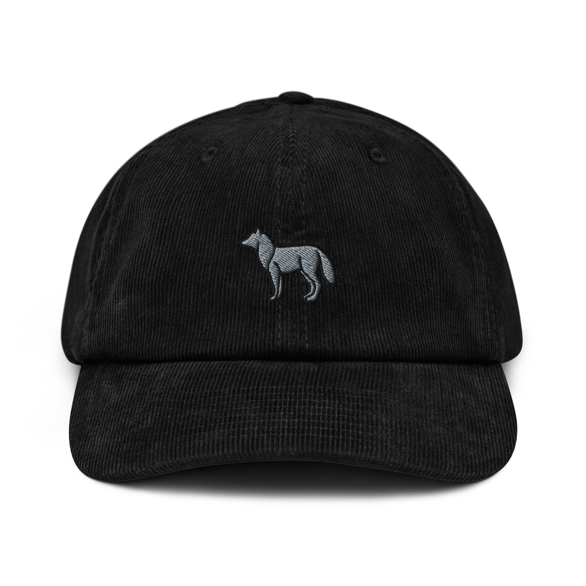 Wolf Corduroy Hat, Handmade Embroidered Corduroy Dad Cap - Multiple Colors