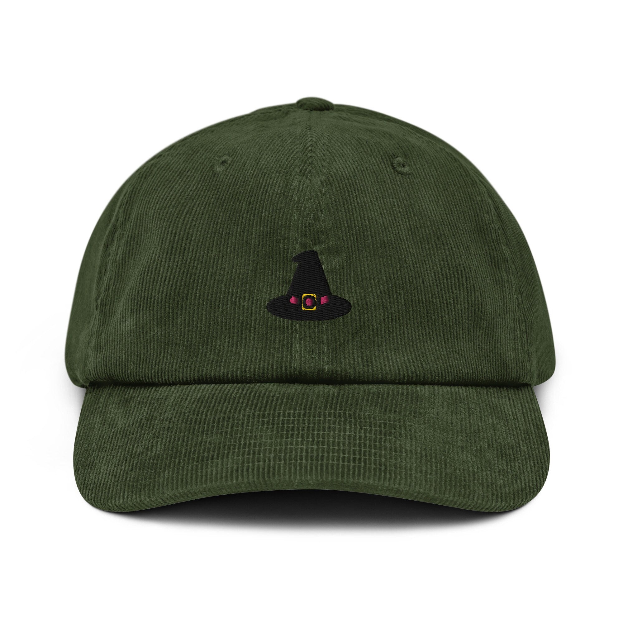 Witch Hat Corduroy Hat, Handmade Embroidered Corduroy Dad Cap - Multiple Colors