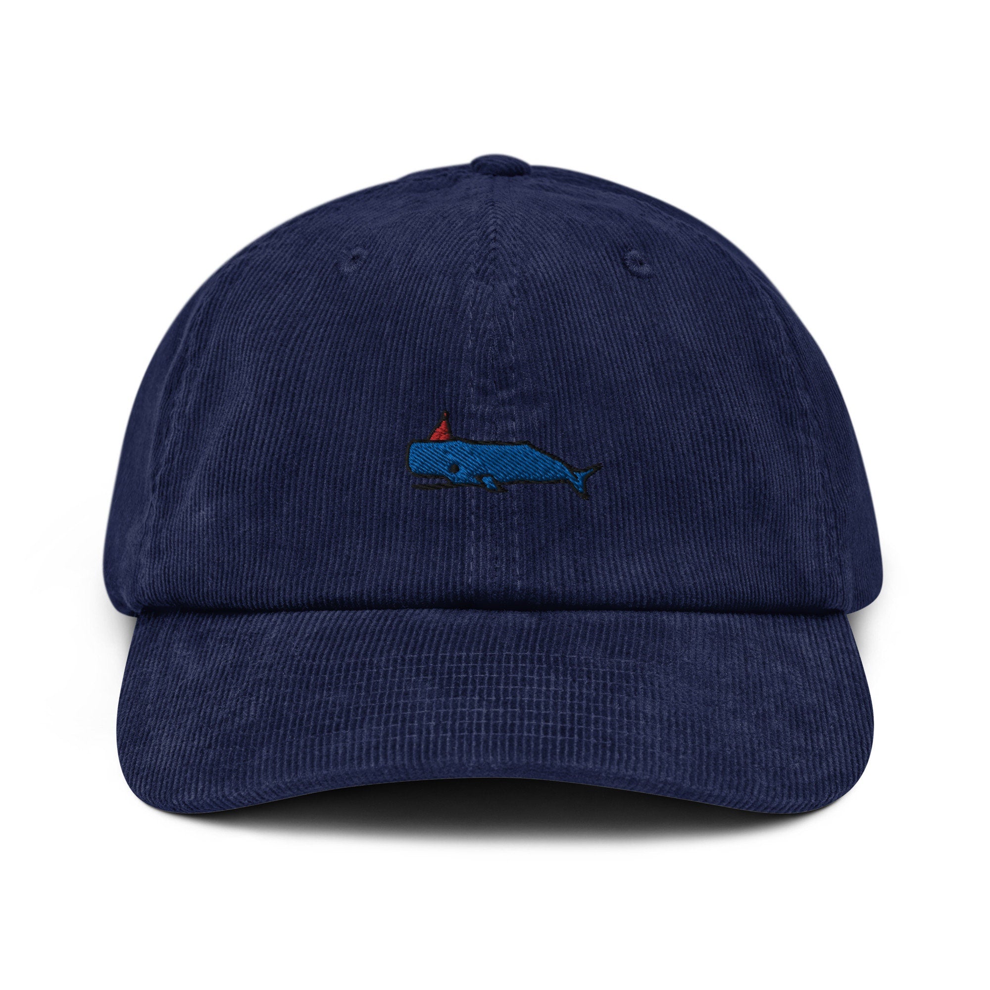 Party Whale Corduroy Hat, Handmade Embroidered Corduroy Dad Cap - Multiple Colors