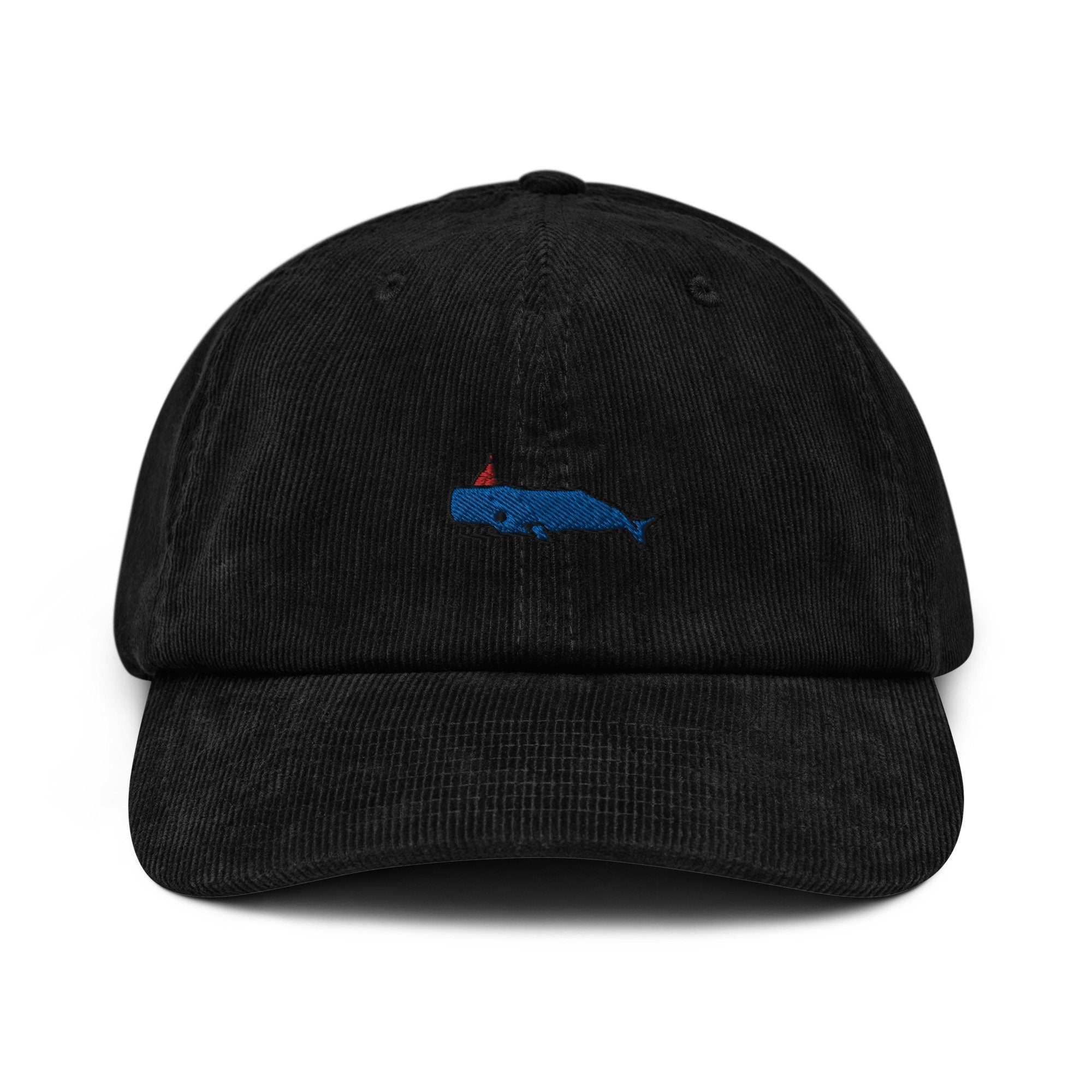 Party Whale Corduroy Hat, Handmade Embroidered Corduroy Dad Cap - Multiple Colors