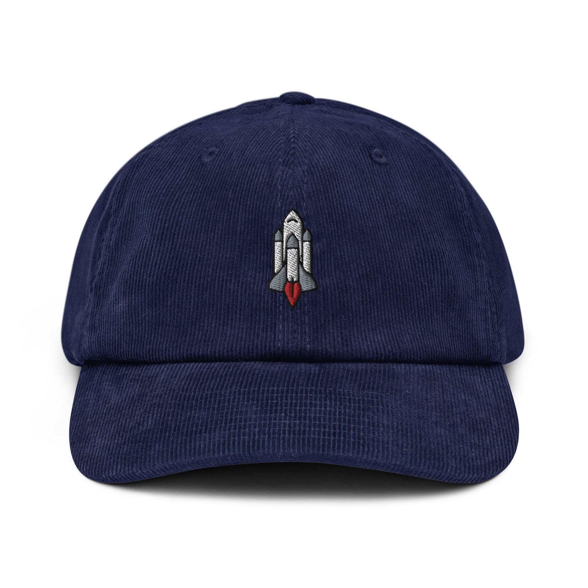 Space Shuttle Corduroy Hat, Handmade Embroidered Corduroy Dad Cap - Multiple Colors