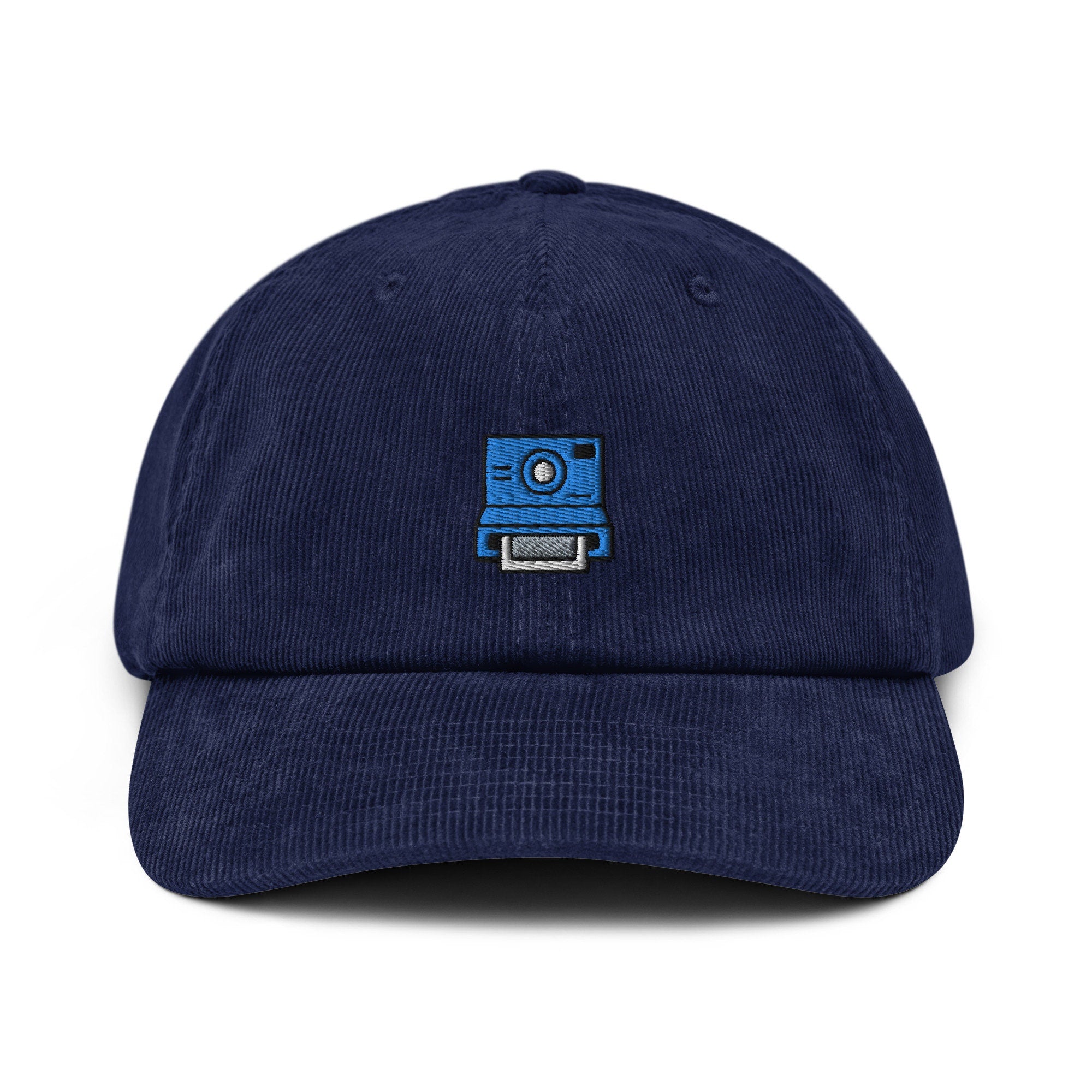 Camera Corduroy Hat, Handmade Embroidered Corduroy Dad Cap - Multiple Colors