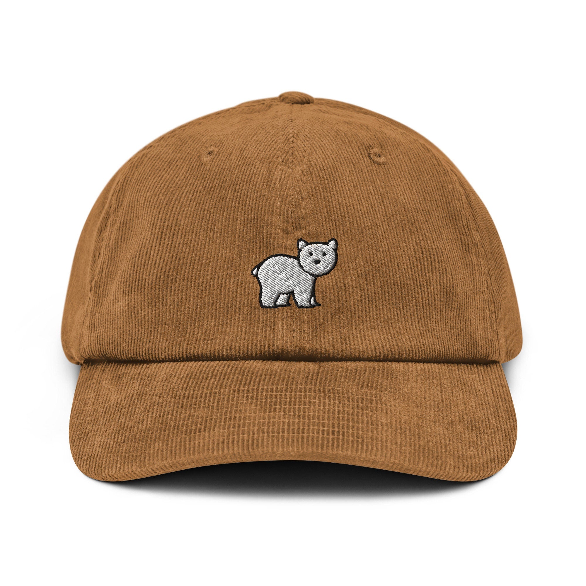 Polar Bear Corduroy Hat, Handmade Embroidered Corduroy Dad Cap - Multiple Colors