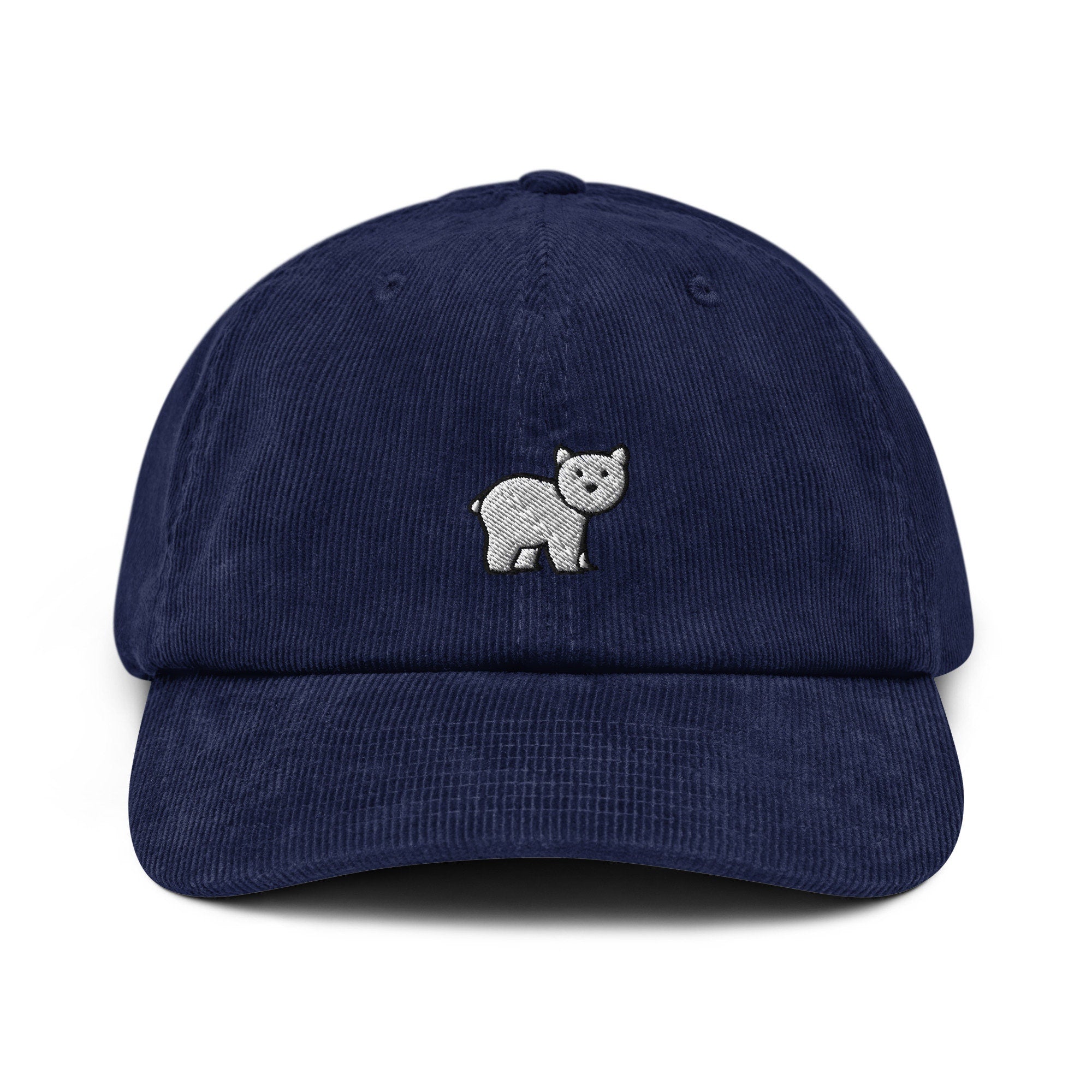 Polar Bear Corduroy Hat, Handmade Embroidered Corduroy Dad Cap - Multiple Colors