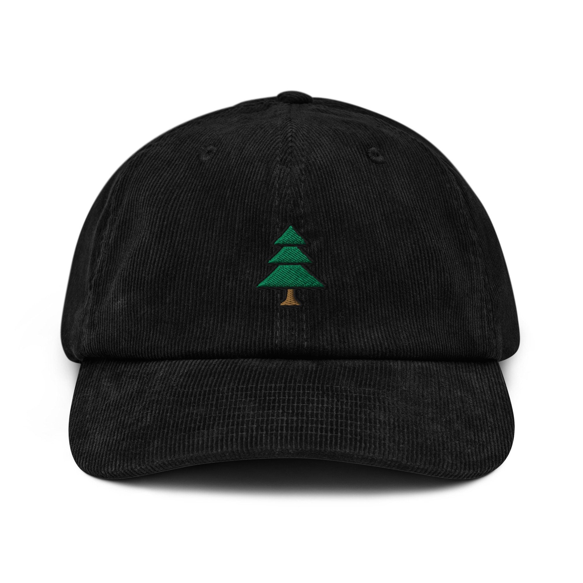 Pine Tree Corduroy Hat, Handmade Embroidered Corduroy Dad Cap - Multiple Colors